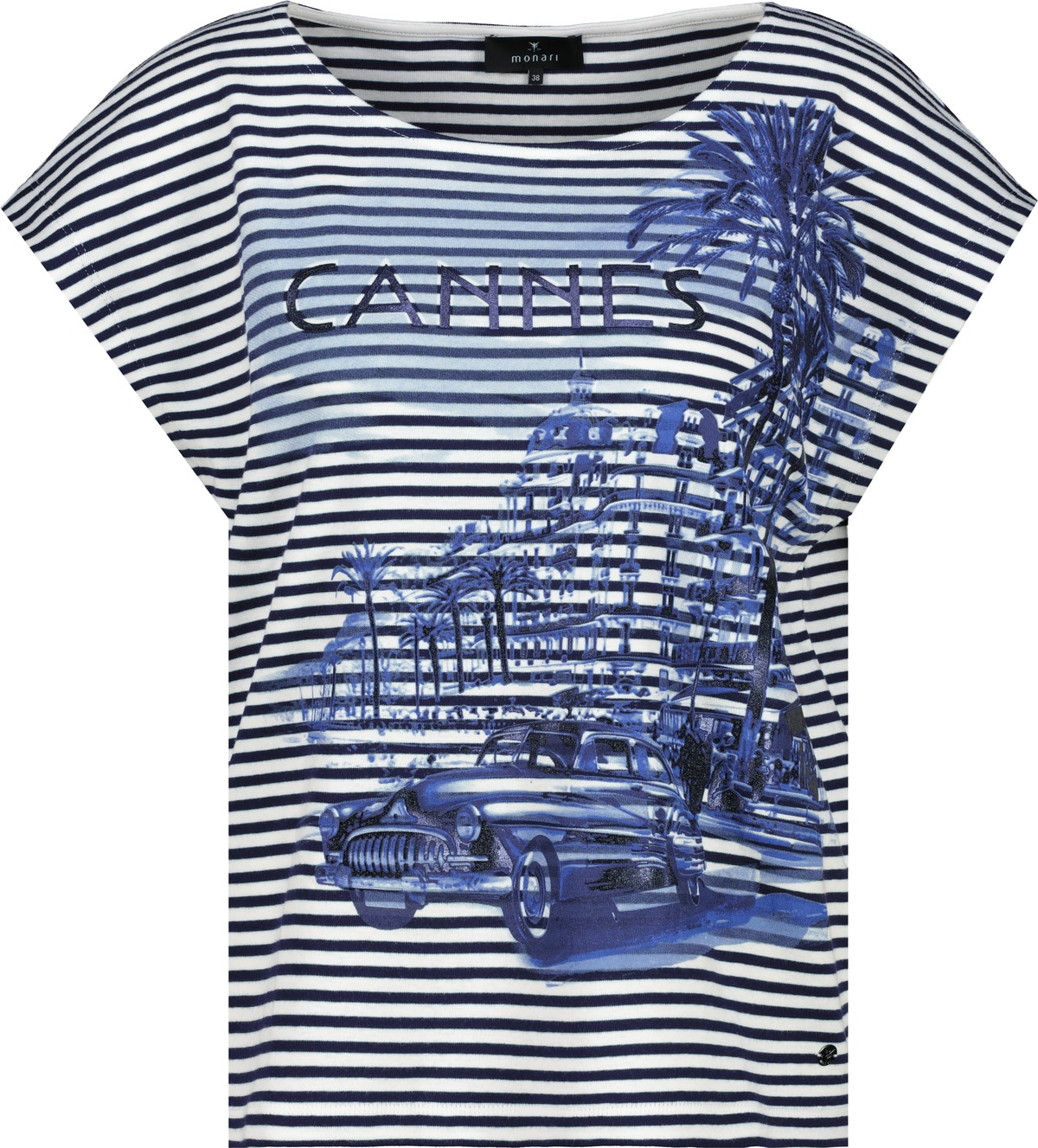Monari Rundhalsshirt, mit Streifen und Print