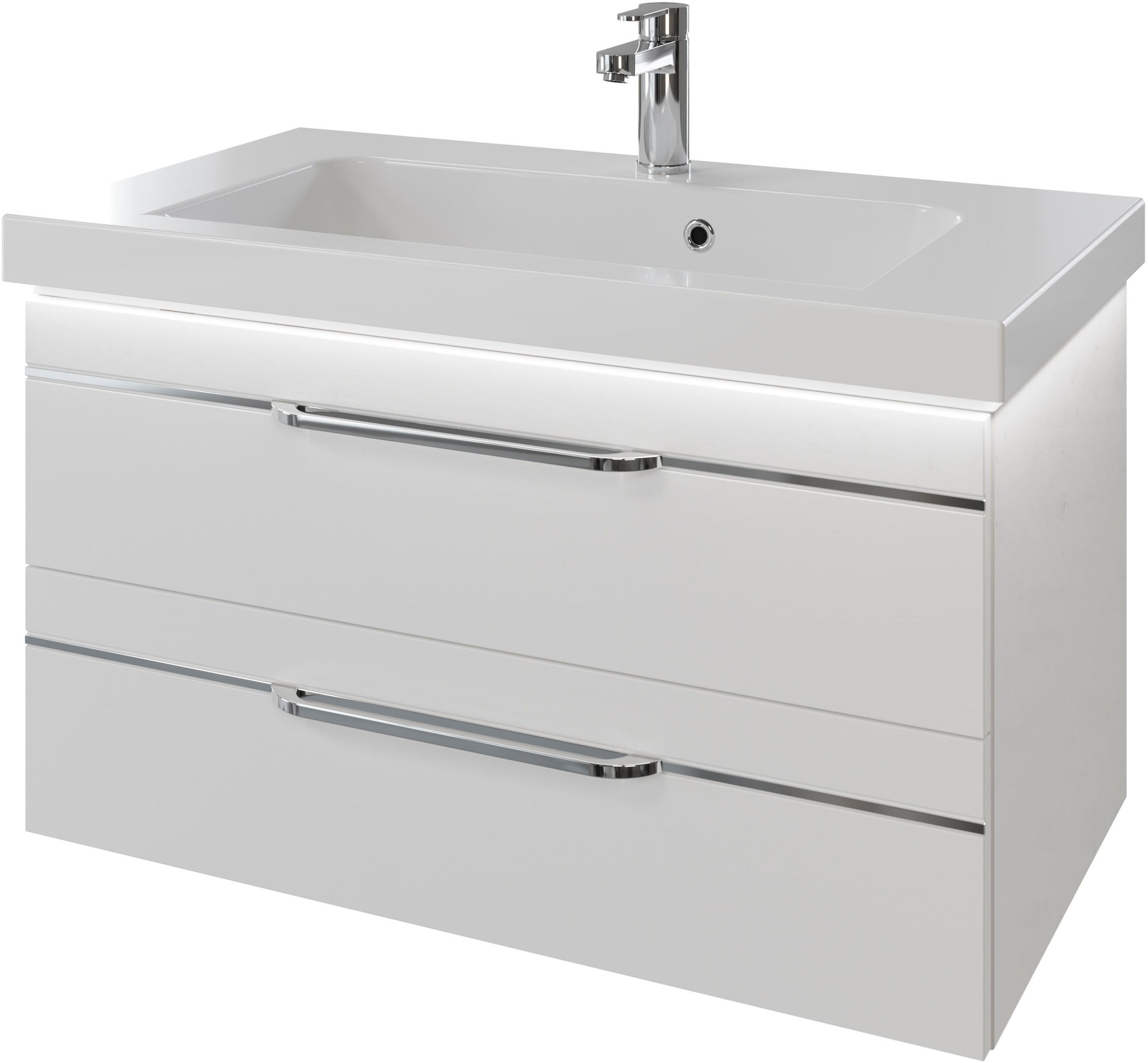 Saphir Badmöbel-Set »Balto 2-teilig Mineralmarmor-Waschtisch mit LED-Spiegel, Waschplatz«, (2 St.), 92 cm breit, mit 2 Schubladen, Badschrank inkl. Schubladendämpfer