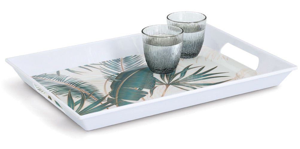 Zeller Present Tablett »Melamintablett "Palm leaves"«, tropisches Motiv, Tragegriffe, 34,8x50 cm