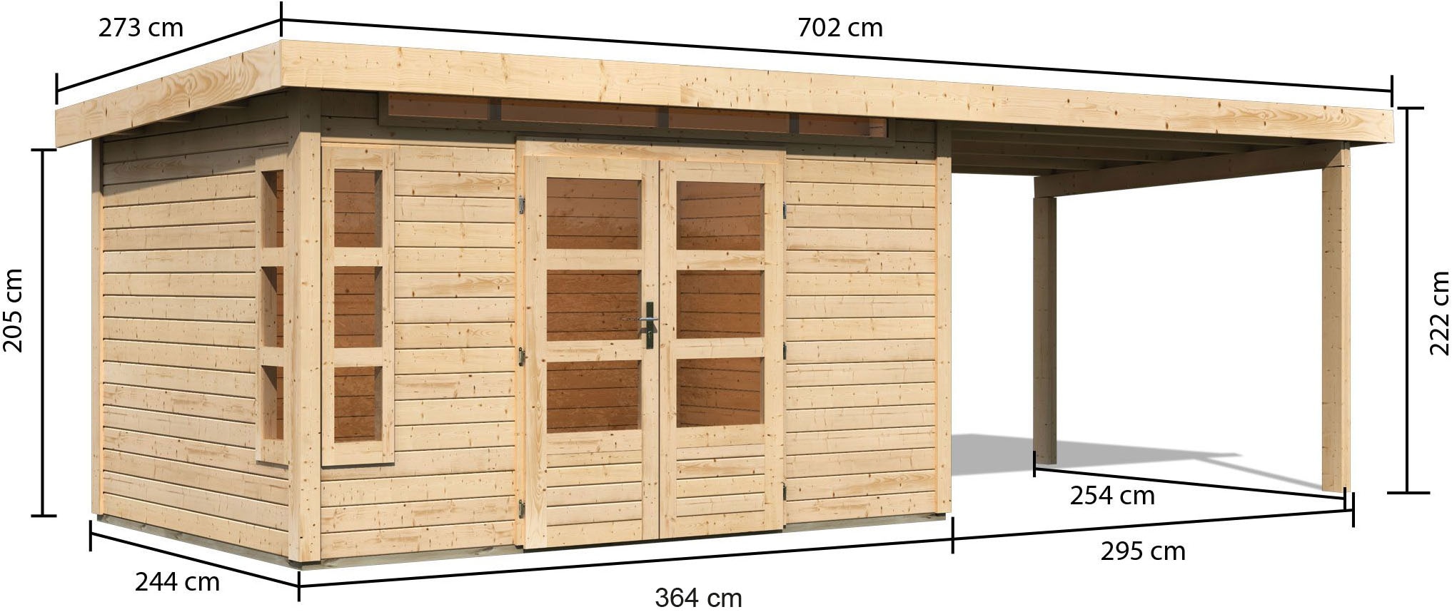 Karibu Gartenhaus »Kolimasee 7«, (Set), mit Anbaudach 3,2 m, naturbelassen