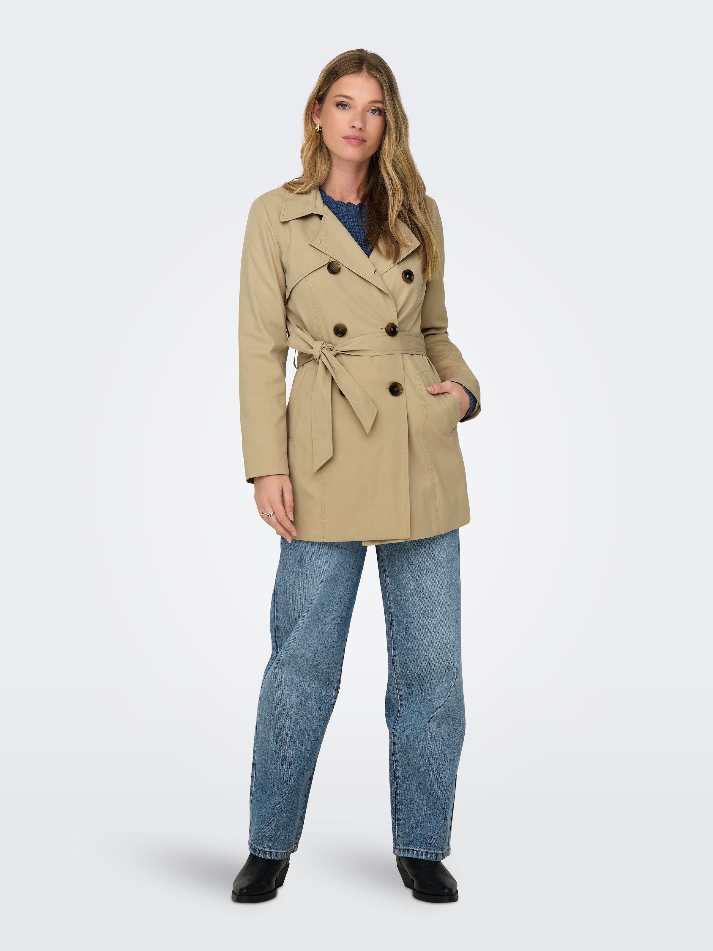 ONLY Trenchcoat »ONLVALERIE TRENCHCOAT OTW NOOS« Kunstfaser, doppelreihig mit Gürtel