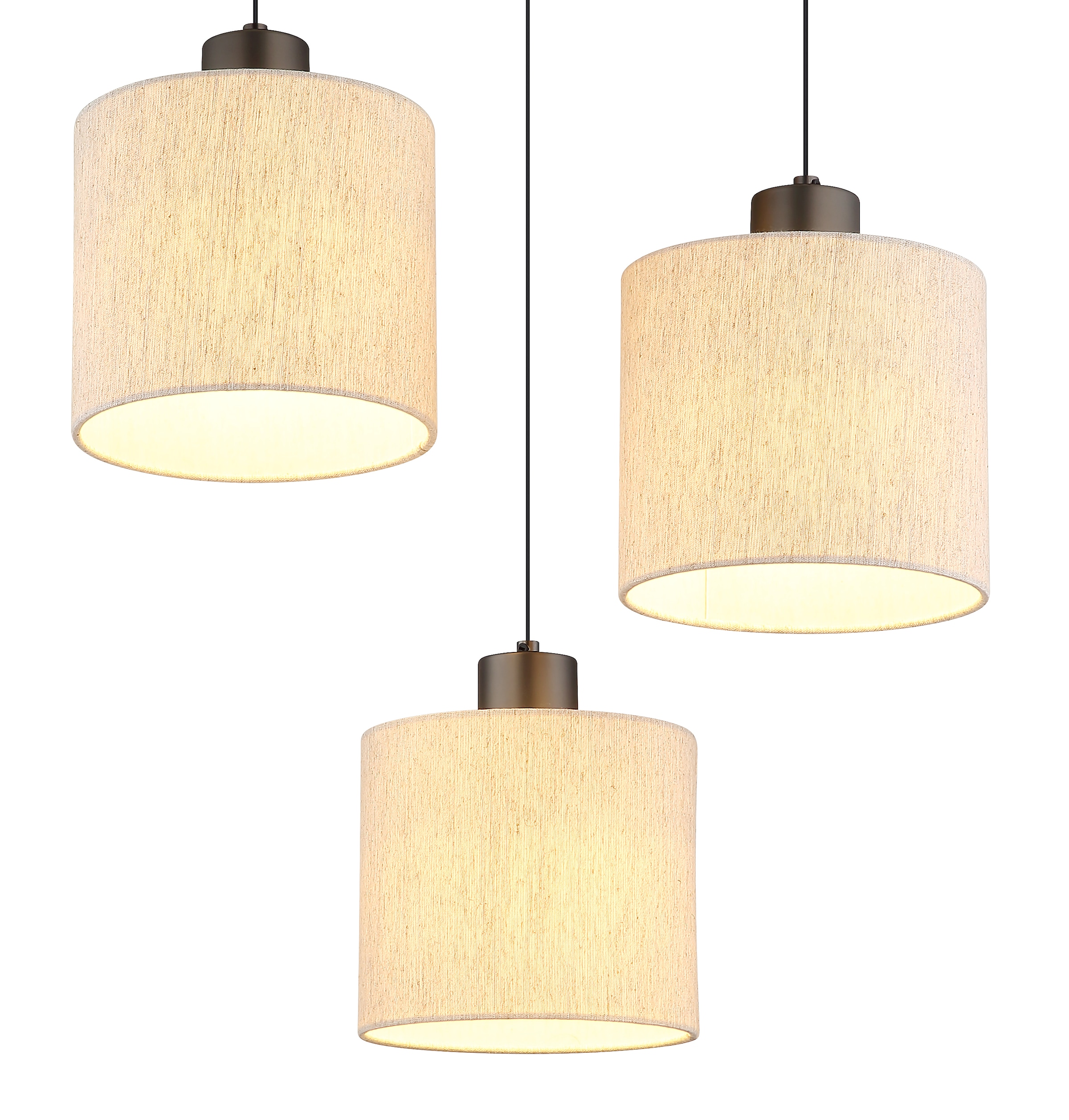 NOWA Hängeleuchte »THEA« LED-Modul 1 Stk. Warmweiß Hängelampe,schwarz,Leinen,Esstisch,rund,Höhe verstellbar,3,creme