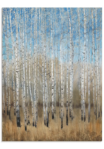 Glasbild »Staubige blaue Birken II«, Wald, (1 St.), in verschiedenen Größen