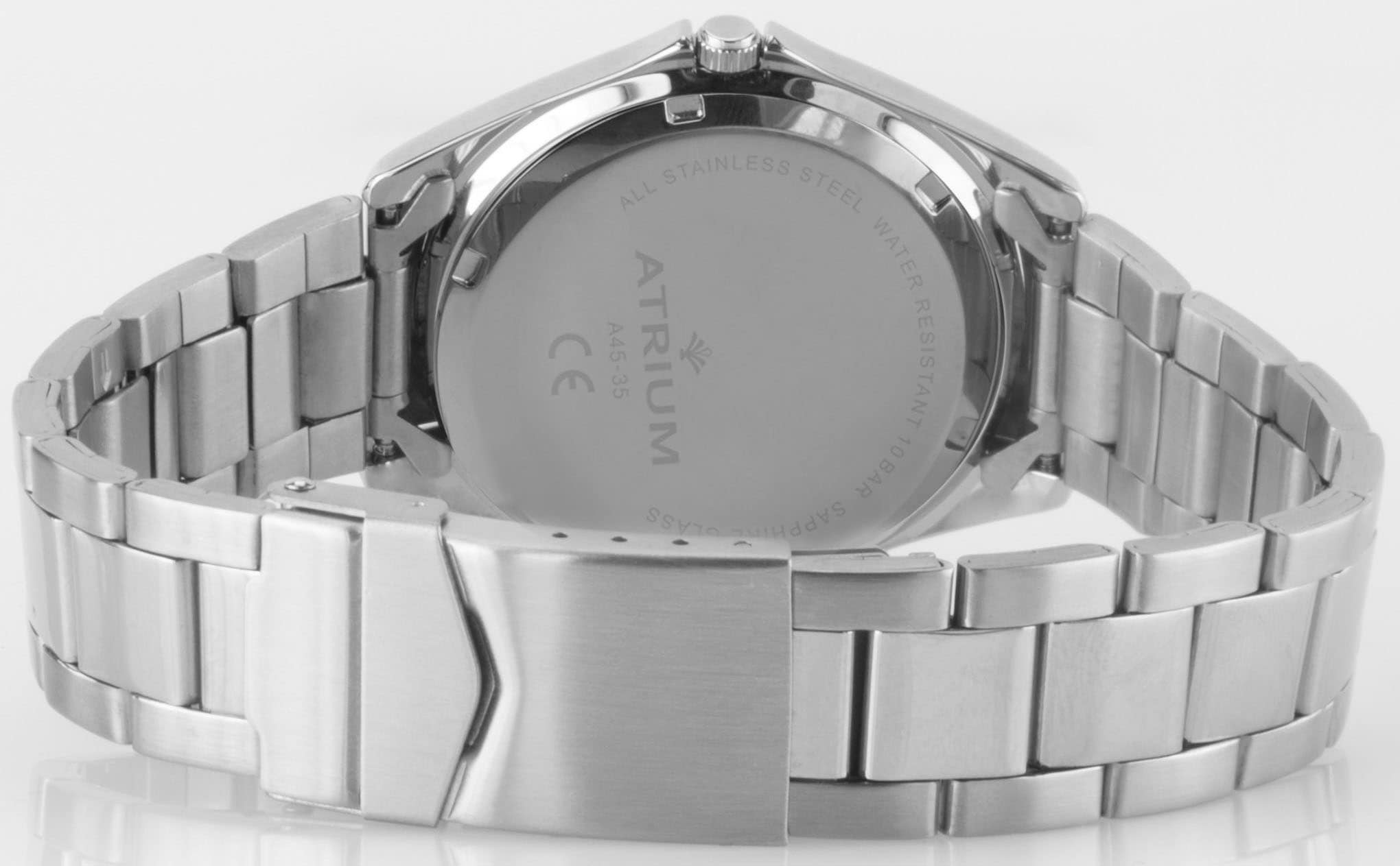 Atrium Quarzuhr, Armbanduhr, Herrenuhr, Damenuhr, Saphirglas, Edelstahlarmband