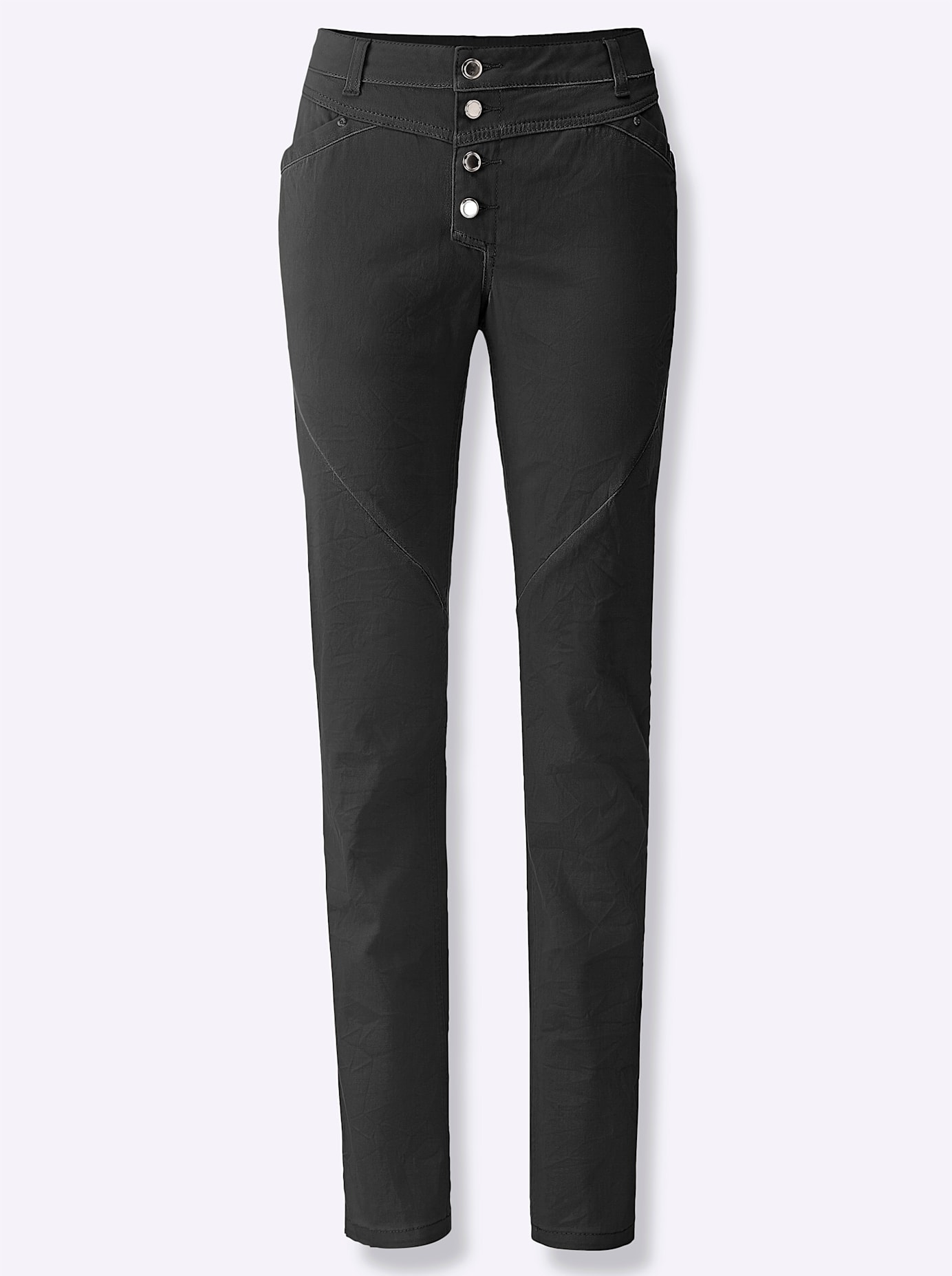 Bequeme Jeans INSPIRATIONEN, Damen, Gr. 42, Normalgrößen, schwarz, 96% Baumwolle, 4% Elasthan, unifarben, lang, Jeans