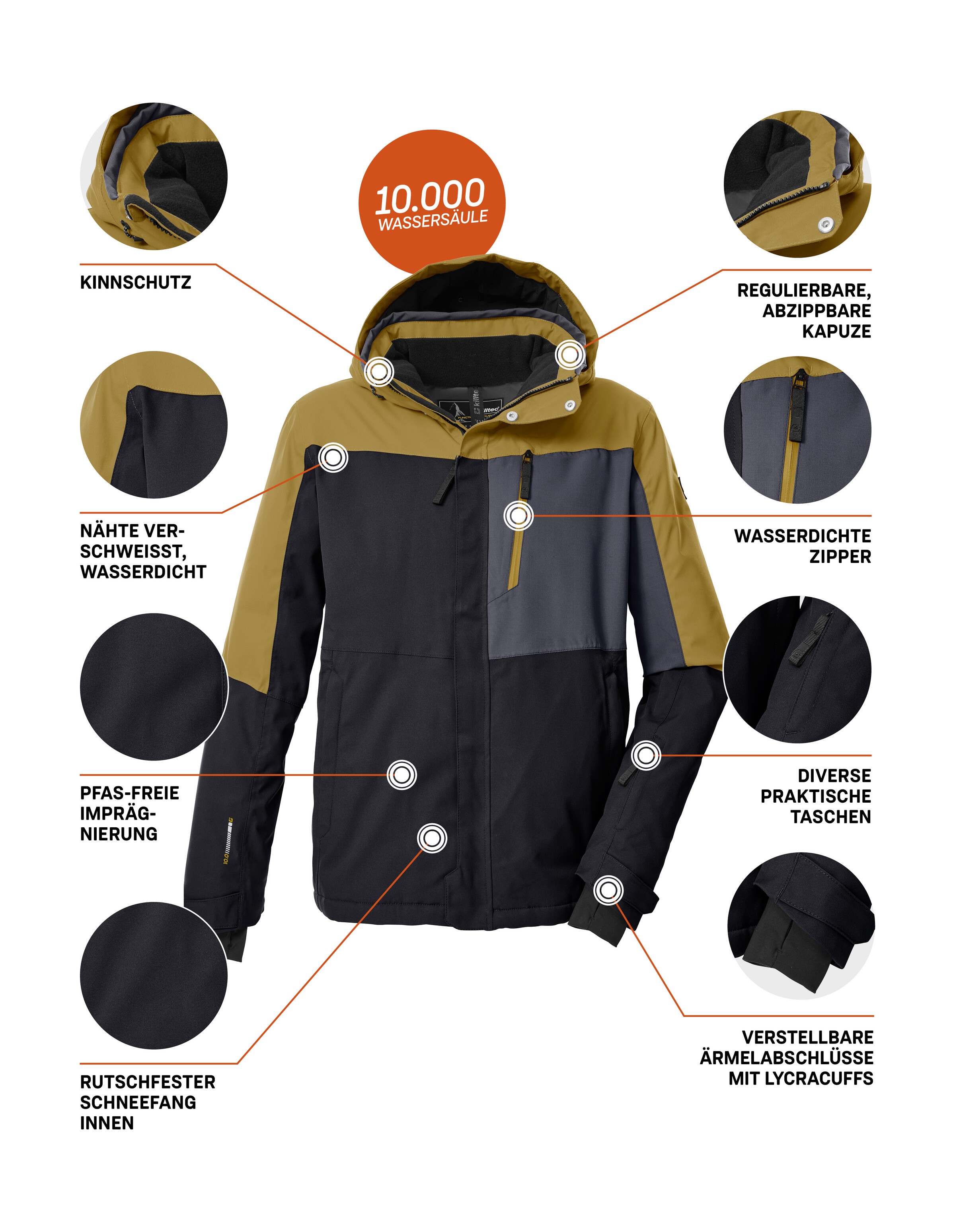 Killtec Skijacke »KSW 52 MN SKI JCKT«, Wasserdichte, atmungsaktive Herrenjacke mit Schneefang und Taschen