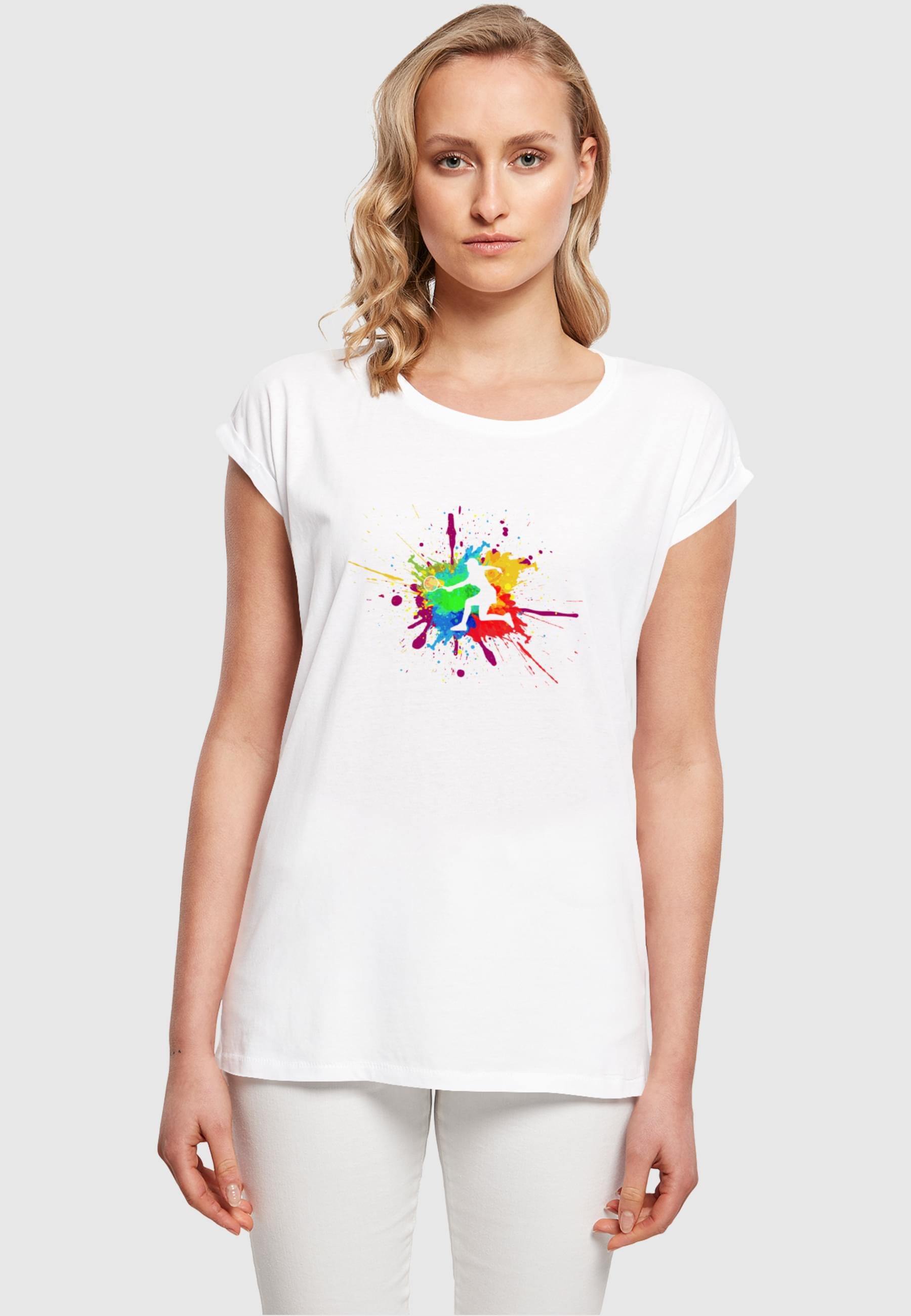 Merchcode T-Shirt »Merchcode Damen Ladies Color Splash Player Extended Shoulder Tee«, (1 tlg.)