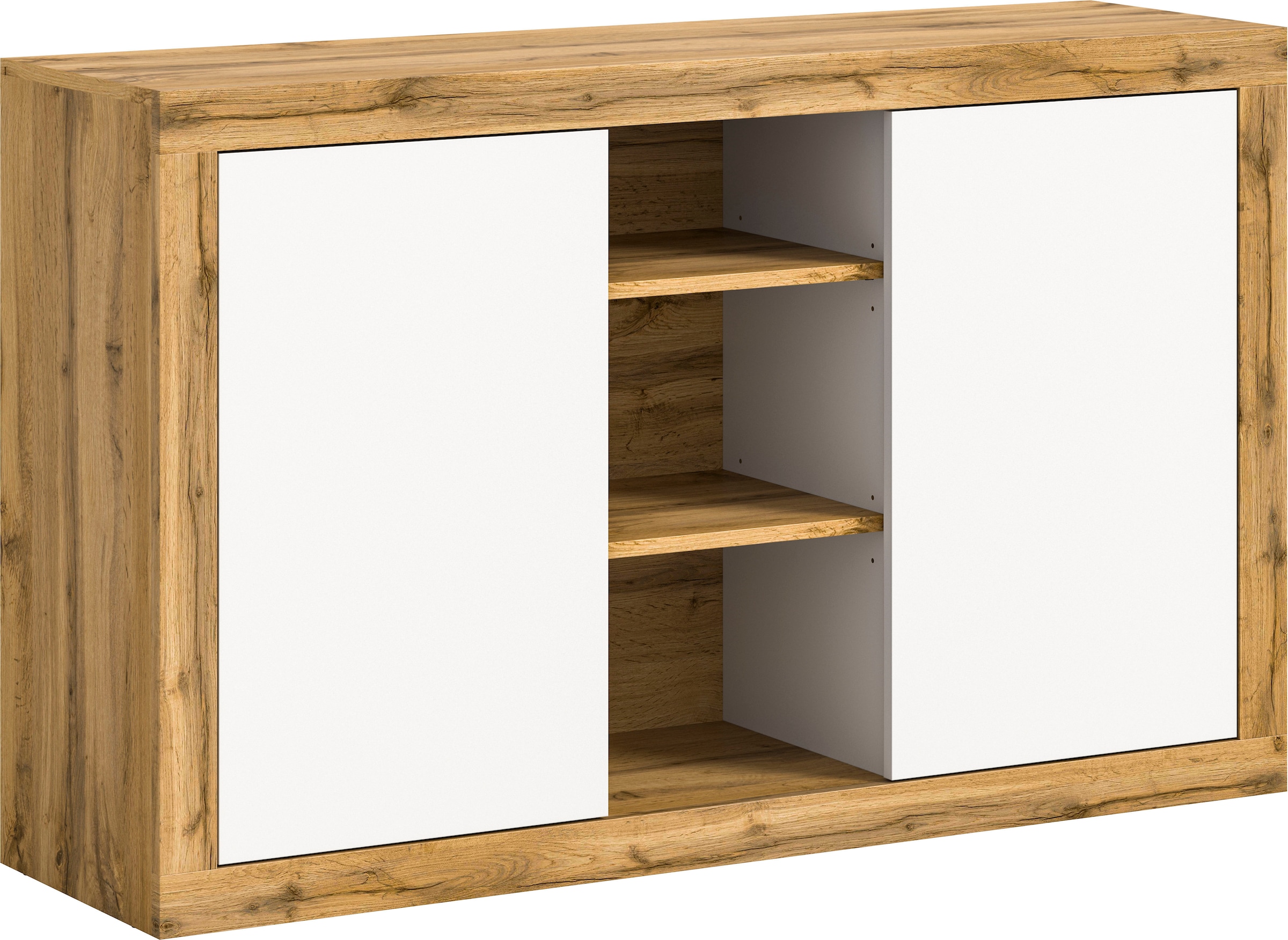 INOSIGN Sideboard »Trinity, Breite 130 cm, 2-türig, 3 offene Fächer, grifflose Fronten«, Anrichte, Kommode, Schrank, Stauraumschrank
