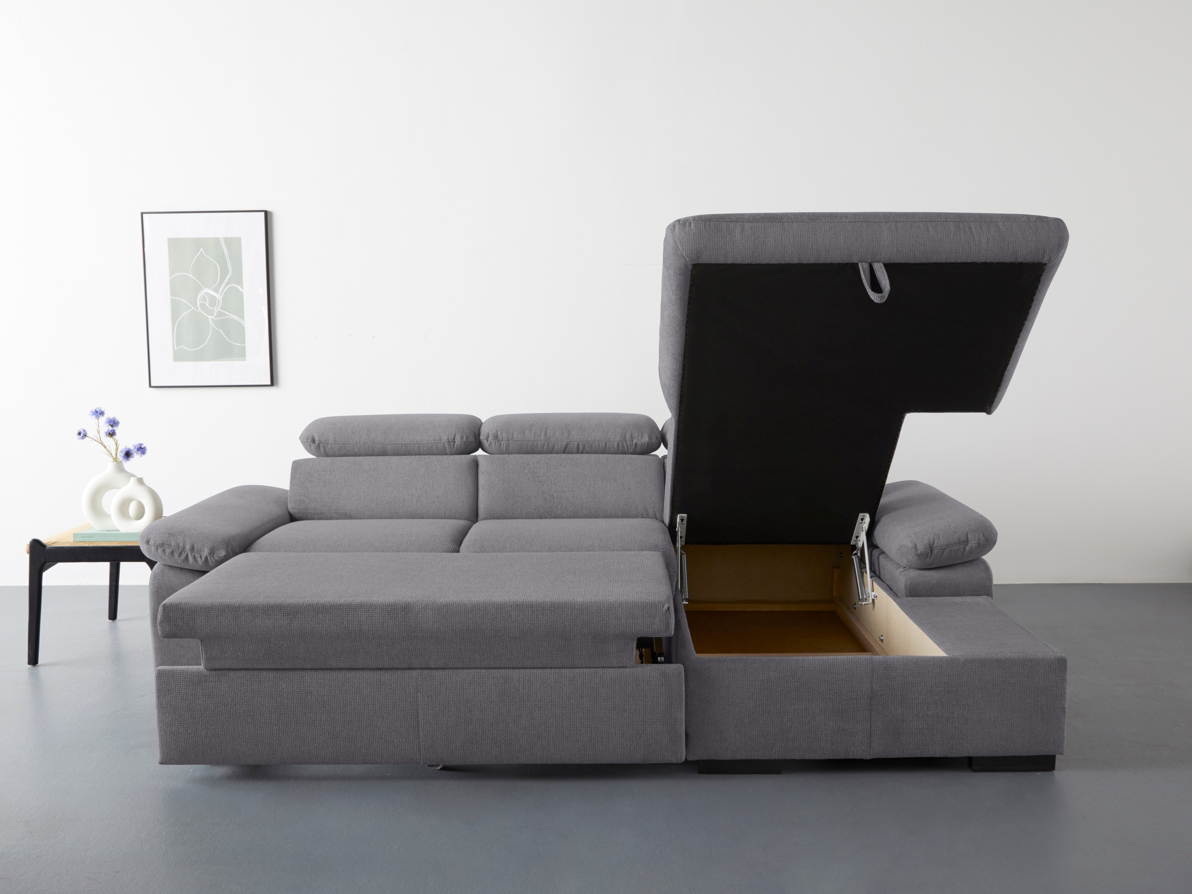 COTTA Ecksofa »Lola L-Form«, (Set, mit Hocker), mit Hocker & Kopfteilfunktion, wahlw. Bett- und Armteilfunktion