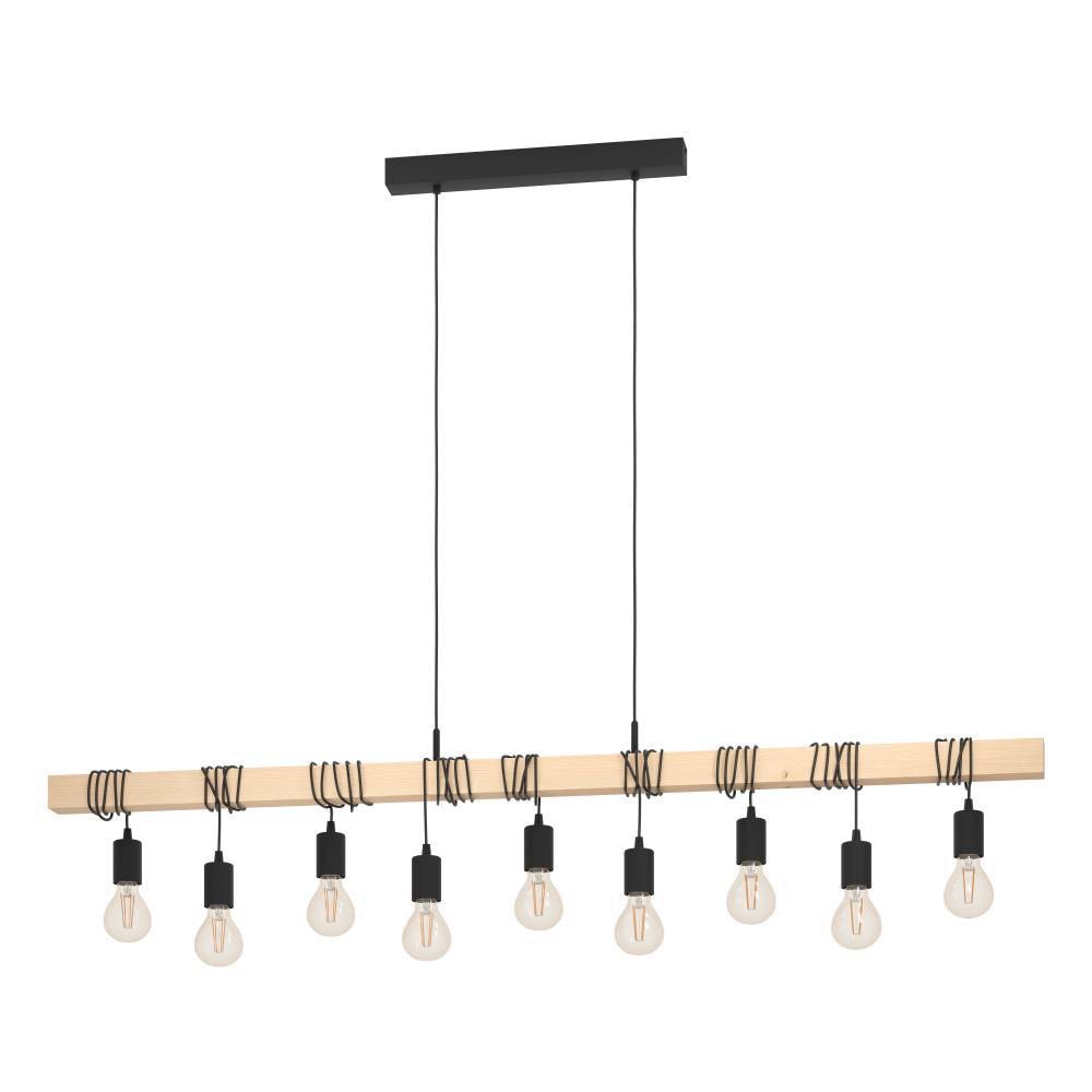 EGLO Hängeleuchte »TOWNSHEND«, 9 flammig, Leuchtmittel E27 | ohne Leuchtmittel, Vintage Pendelleuchte, Schwarz, braun, FSC zertifiziert, Fassung E27
