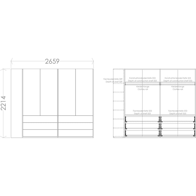 Müller SMALL LIVING Kleiderschrank »Modular Plus Variante 4«, 6 Schubladen,  Anbauregal wahlweise links oder rechts montierbar | BAUR