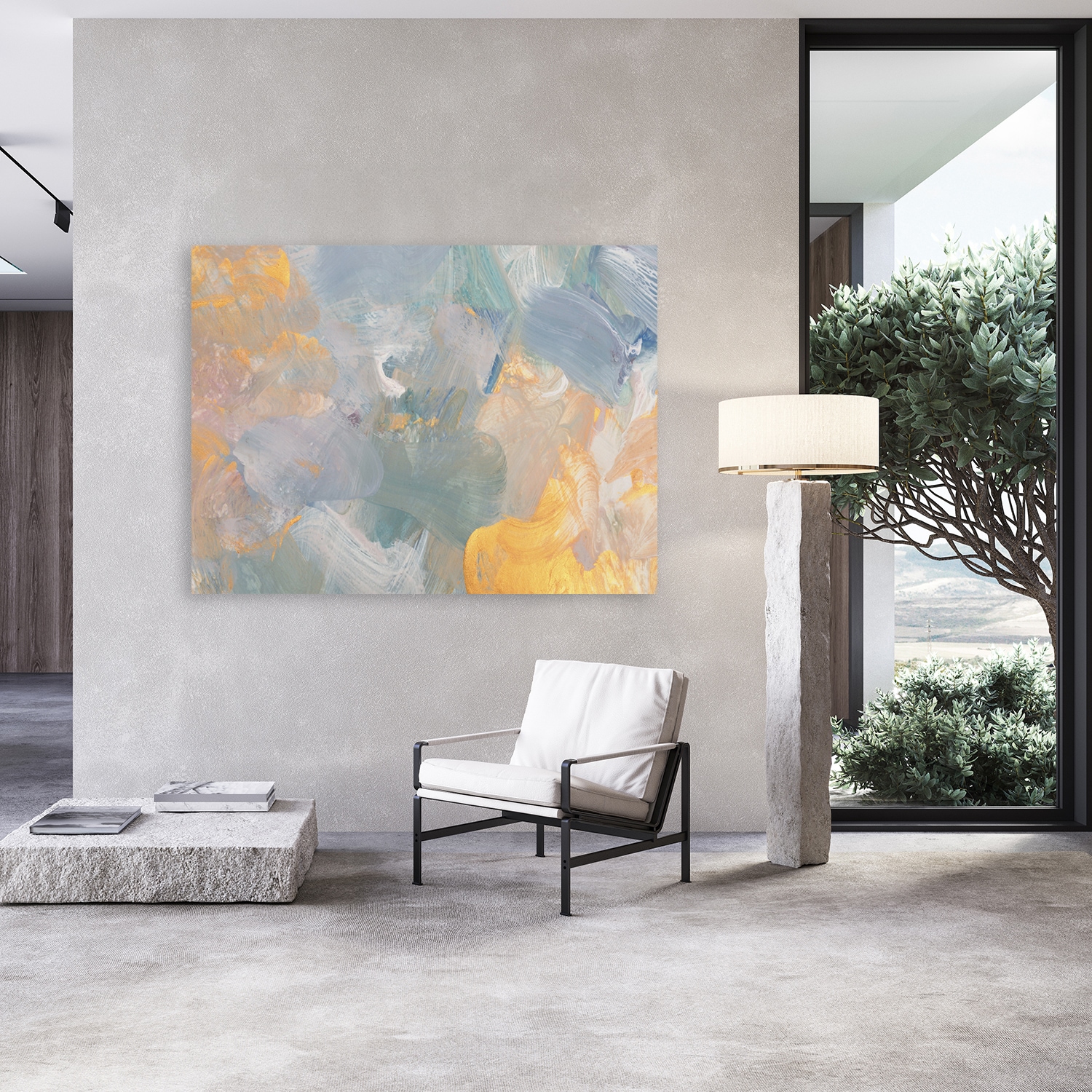 QUEENCE Wiping Technique in Pastel Colors Acrylic Glass Picture Frameless 90x60cm