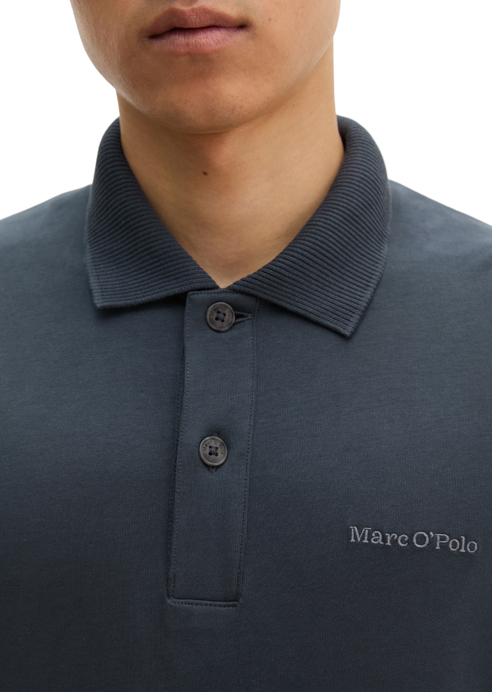 Marc O'Polo Langarm-Poloshirt relaxed aus schwerem Bio-Baumwoll-Jersey