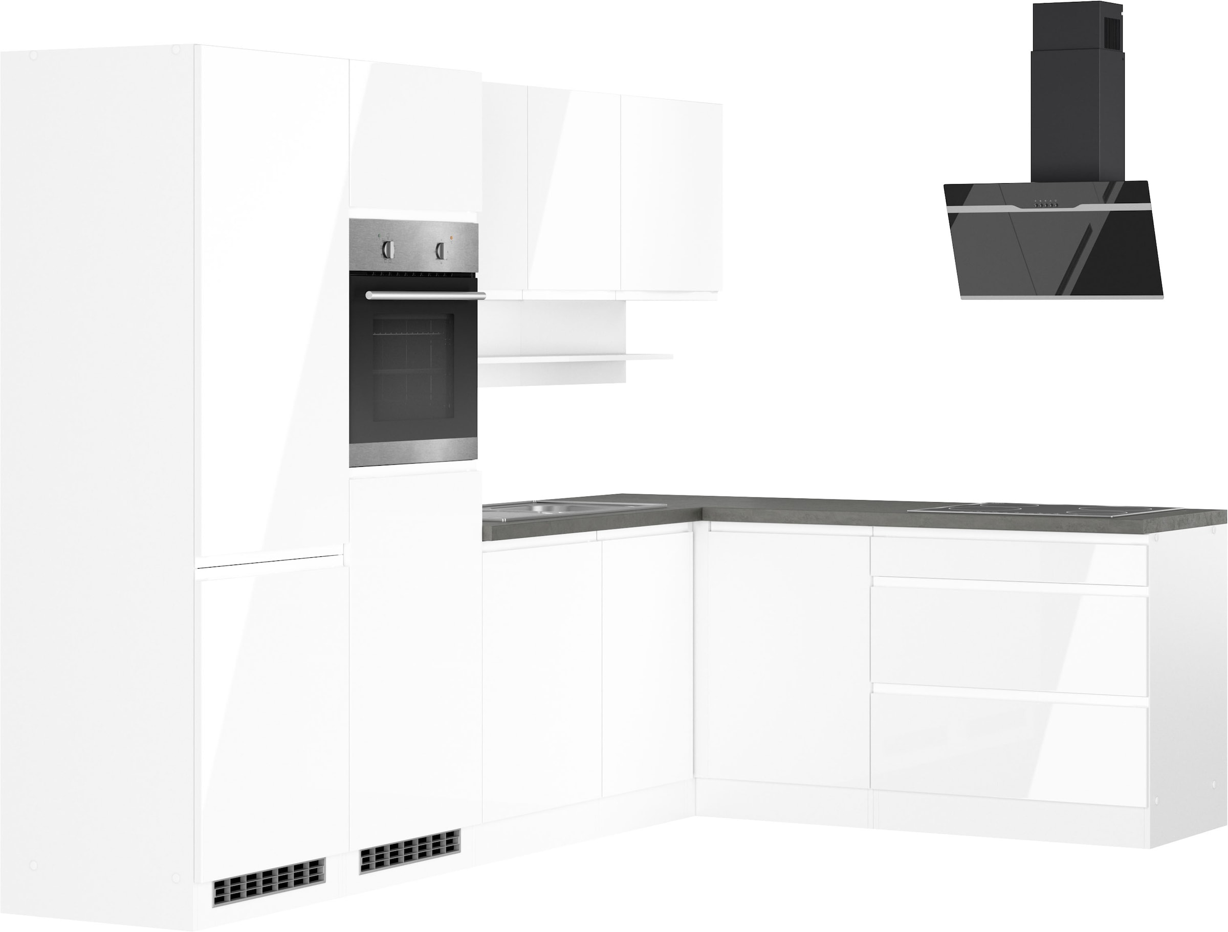 KOCHSTATION Winkelküche »KS-Virginia,neu in verbesserter Ausführung« Arbeitsplatte 38 mm stark, Stauraum, Softclose,  Stellbreite 290/180 cm, Soft-Close, ohne E-Geräte
