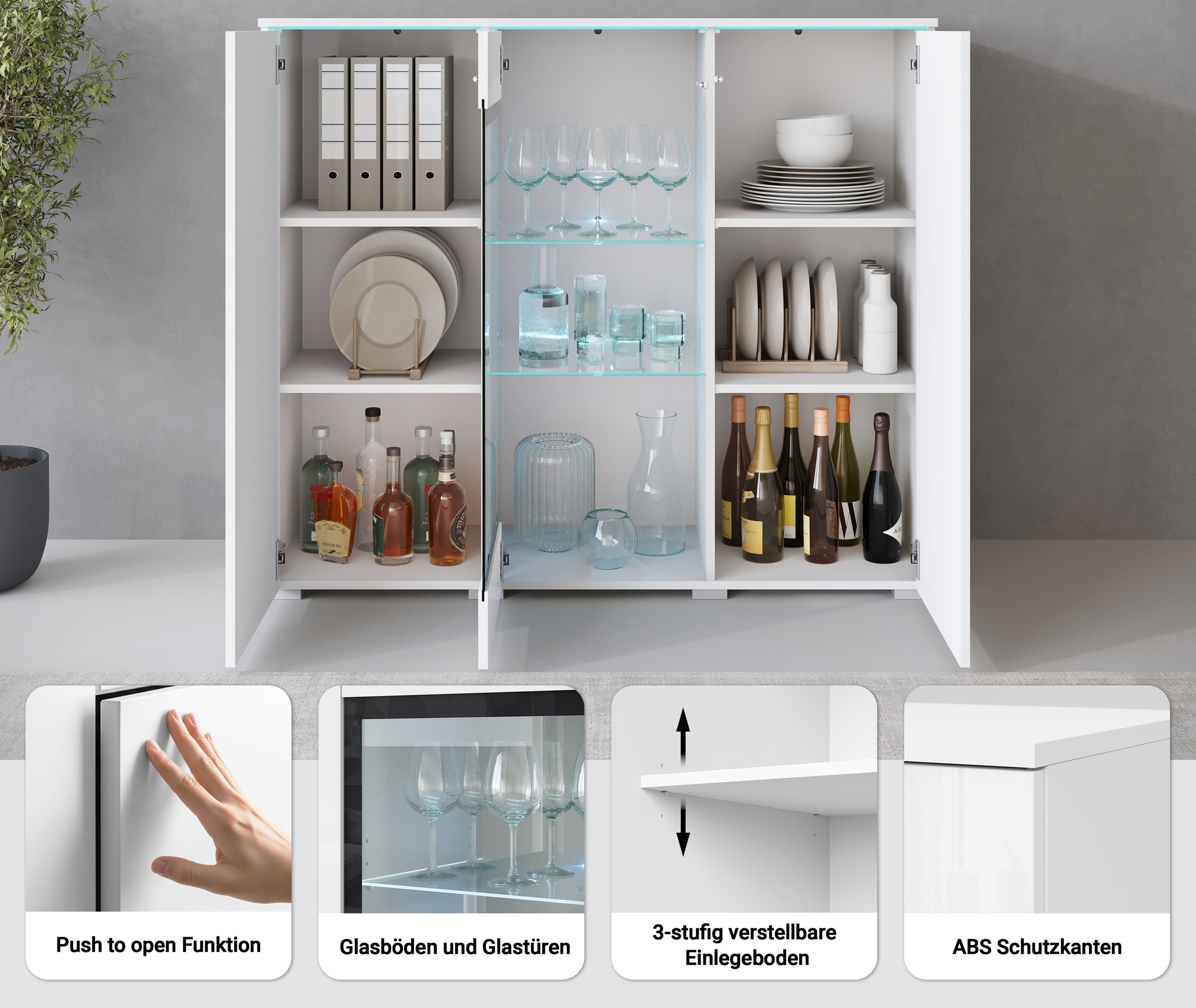 Thumbnail - Home affaire Highboard "Vera" Highboard mit 4 Türen, 9 Fächern, verglasten Türen