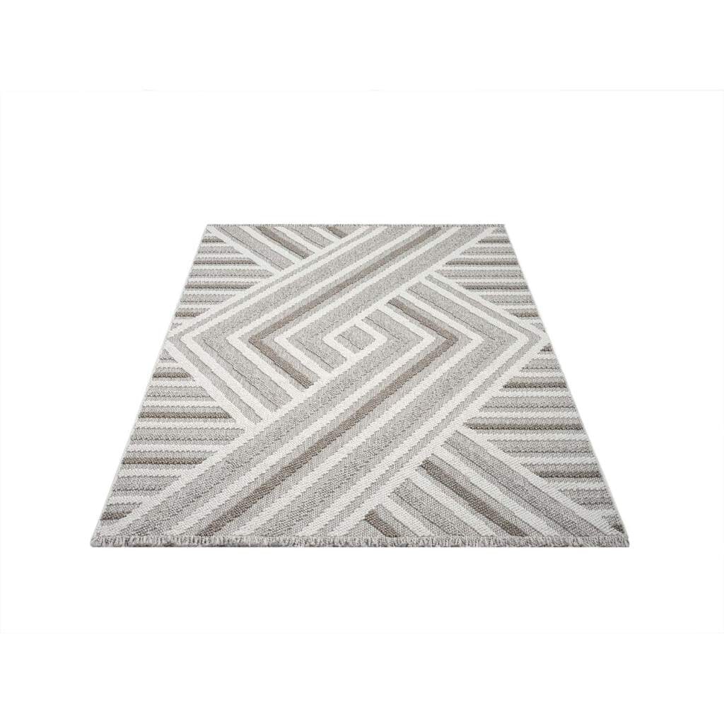 Carpet City Teppich »LINDO 7590«, rechteckig, 11 mm Höhe, Kurzflor, Hochtief-Muster/ 3D-Effekt, Fransen, Boho-Stil, Wohnzimmer