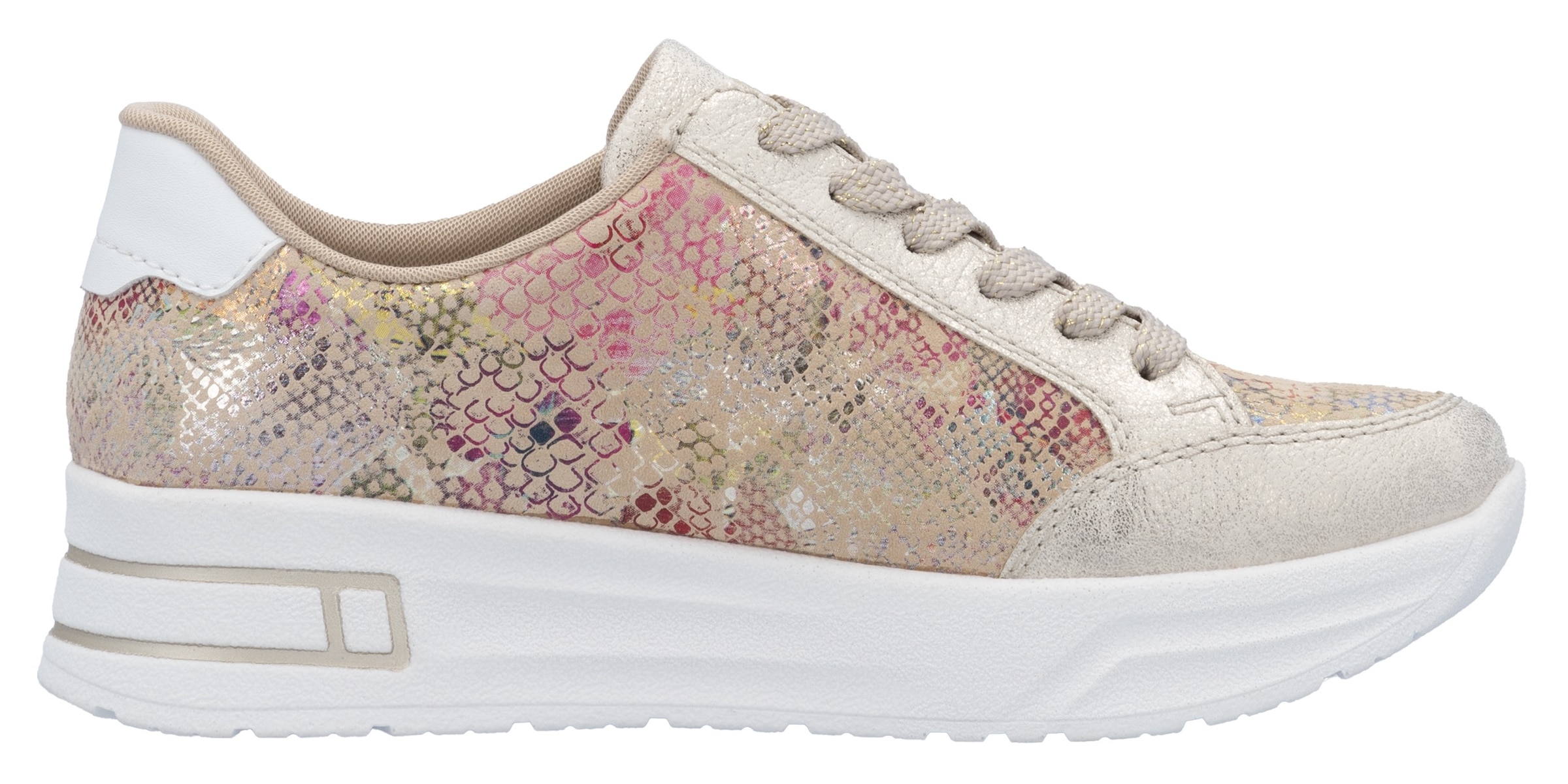 Rieker Plateausneaker, Freizeitschuh, Schnürschuh, Halbschuh mit dezentem Goldschimmer