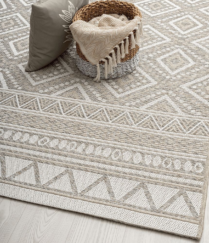 Teppich THE CARPET "Calgary", beige, H:1mm Ø:120cm, Polypropylen, Teppiche, Teppich, moderner robuster In und Outdoor Teppich 2