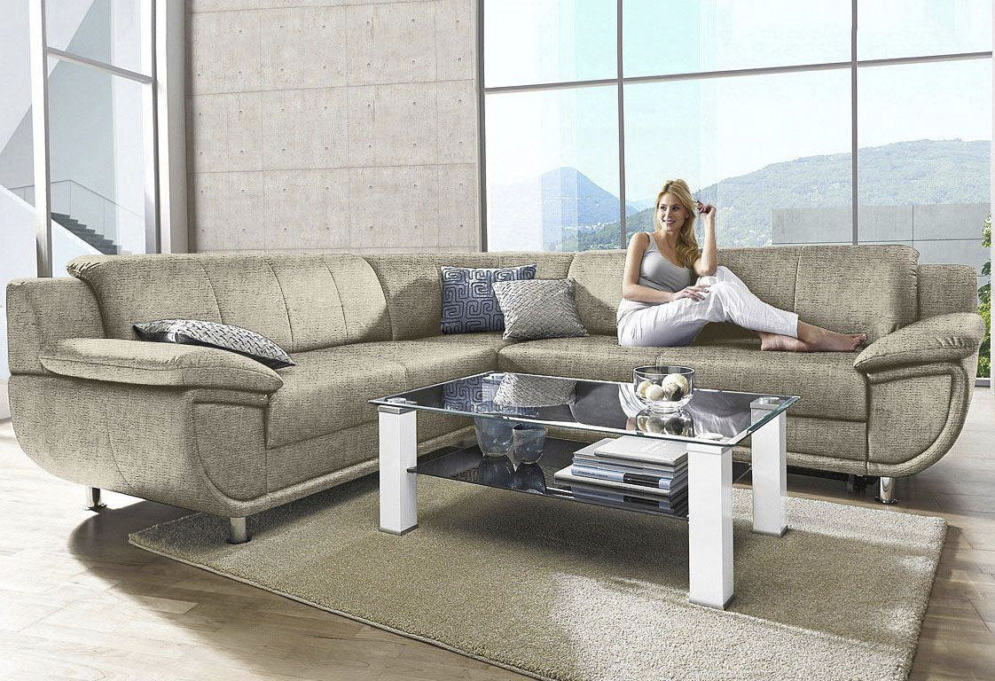 TRENDMANUFAKTUR Ecksofa "Rondo wahlweise mit Schlaffunktion, bequeme Armlehnen" L-Form, wahlw.mit Federkern, Füße chromfarben, Unser Dauertiefpreis