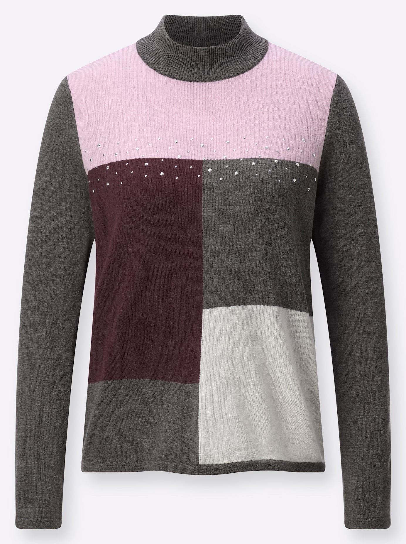 Classic Knitted Pullover Women Gray-Burgundy Size 52 3