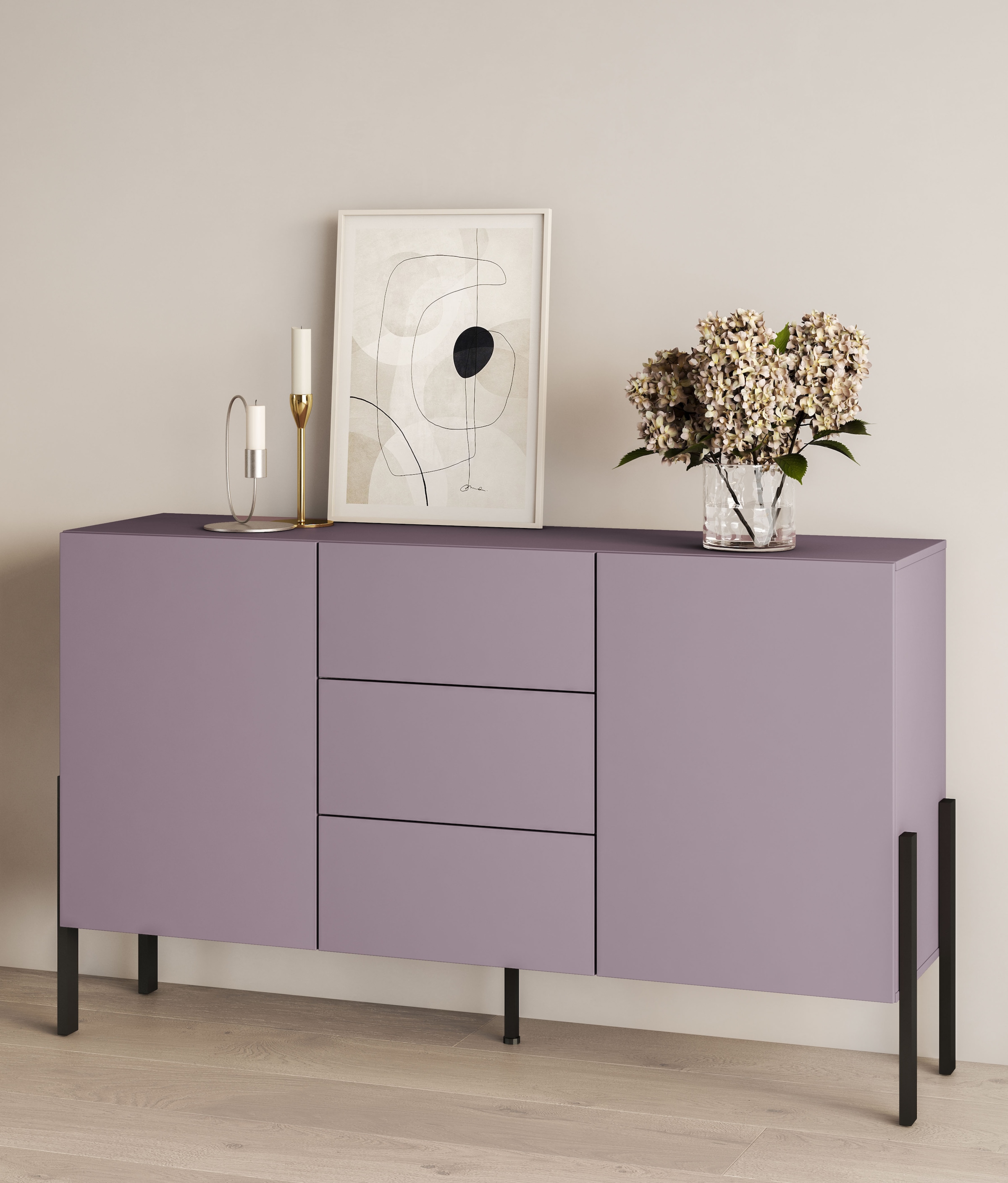 INOSIGN Sideboard »Jukon, Breite 150 bzw.180 cm, moderne grifflose Kommode«, Schubladenschrank 2 Türen/3 Schubkästen, push-to-open-Funktion