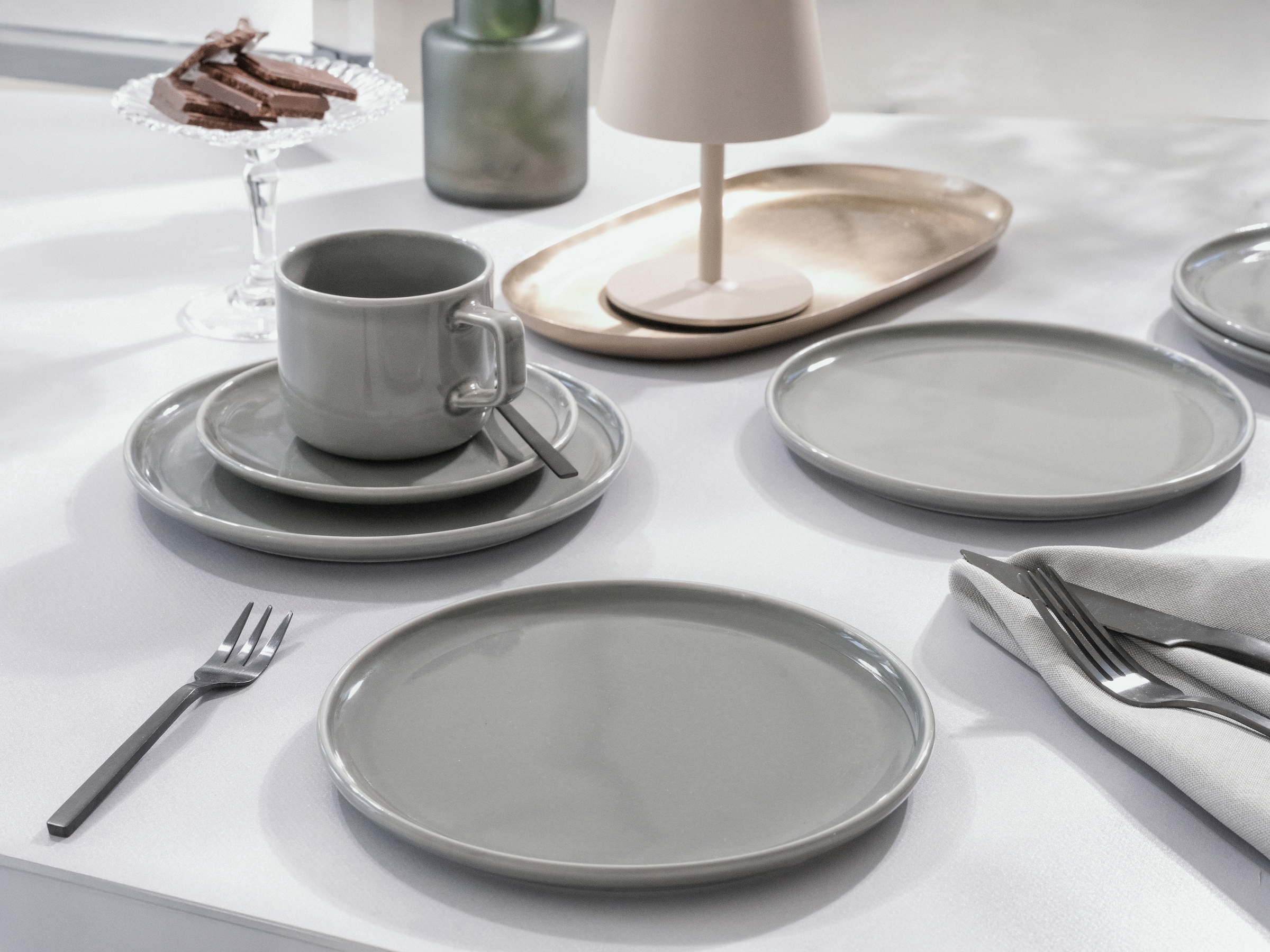 CreaTable Kombiservice »Chef Collection, Service 30-tlg.« Moderne Formensprache, Edelgrau Optik