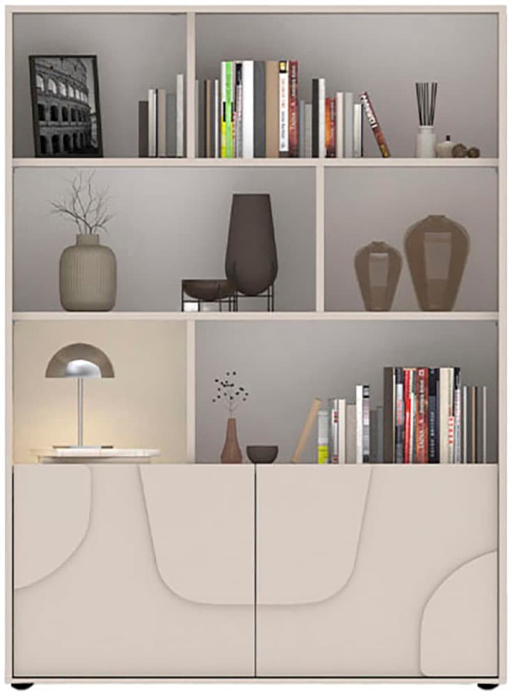 INOSIGN Highboard »Stone, H 155/141, B 105 cm, 2 Türen, 6 offene Fächer, Regal-Schrank« 3D-Design, Push-to-open, Stauraum dekorativ & praktisch, Füße wählbar
