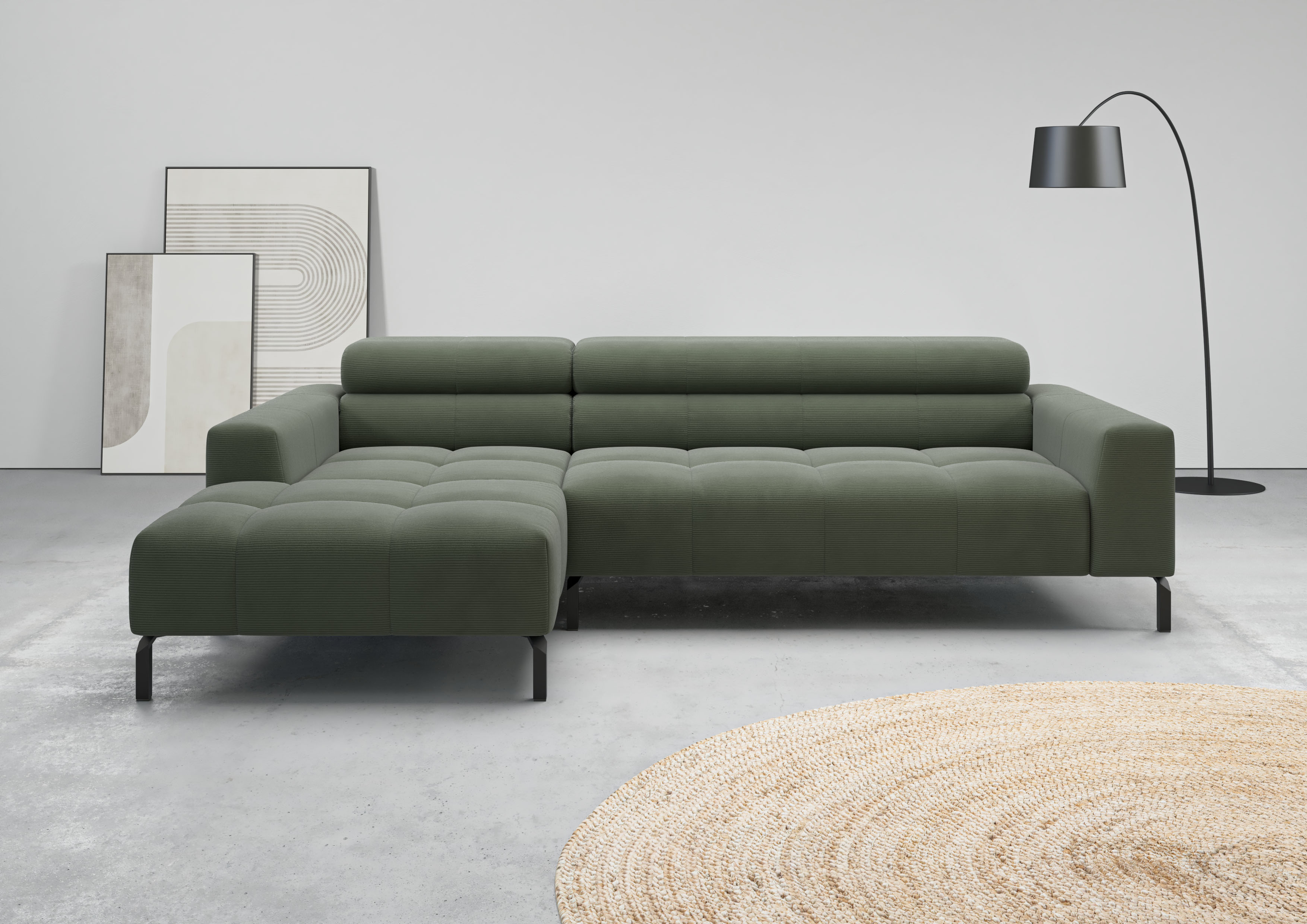 Home affaire Ecksofa "Claya, 258 cm breit, L-Form, Kopfteilverstellung" Moderne Steppung, weicher Polsteraufbau & saugroboterfreundliche Höhe