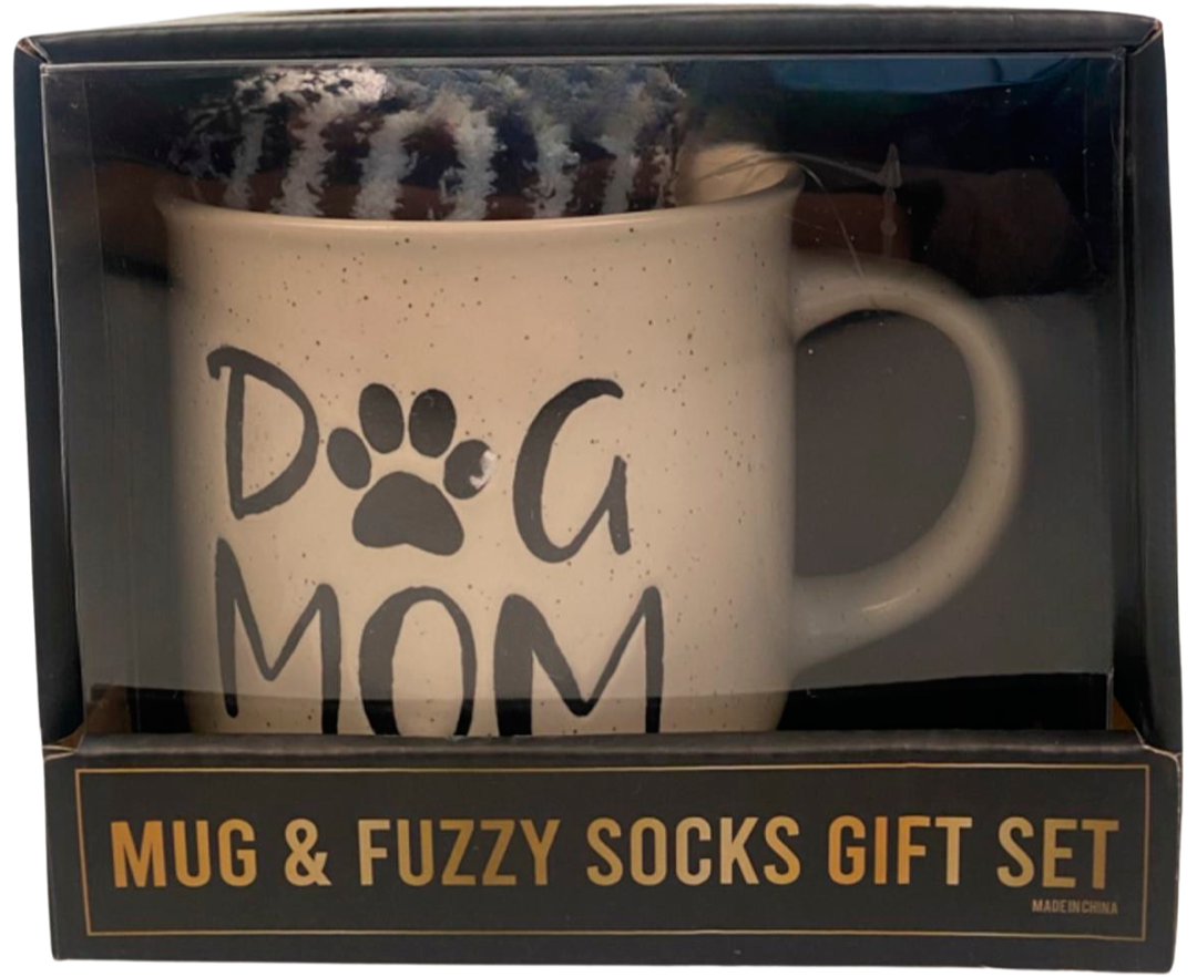 Capelli New York Kuschelsocken, (1 Tasse und 1 Paar Socken), Geschenkset mit gemütlichen Socken und "Dog Mom" Tasse
