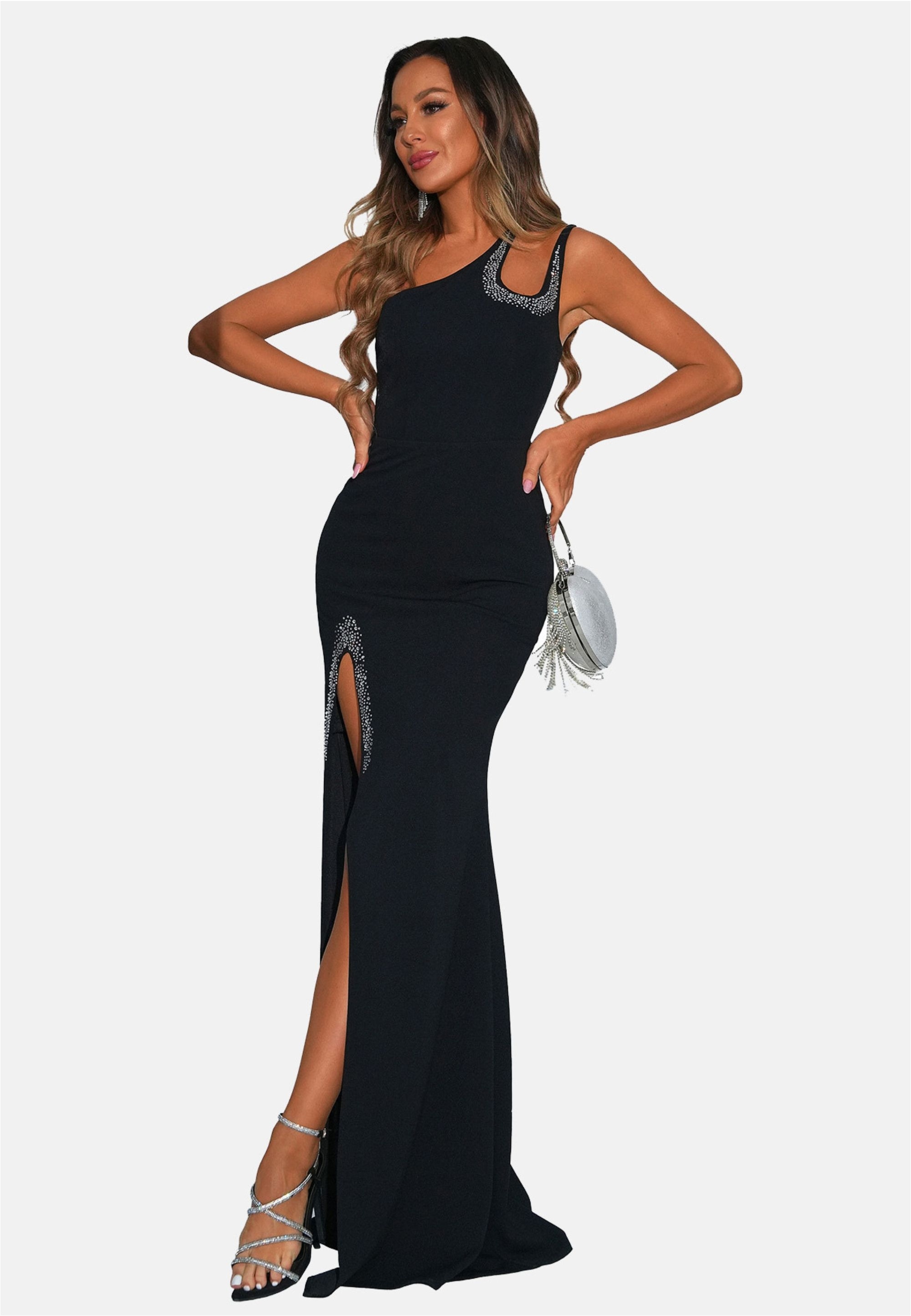 Moda Minx Jerseykleid »Bonnie Long Slit Dress«, mit funkelndem Steinbesatz