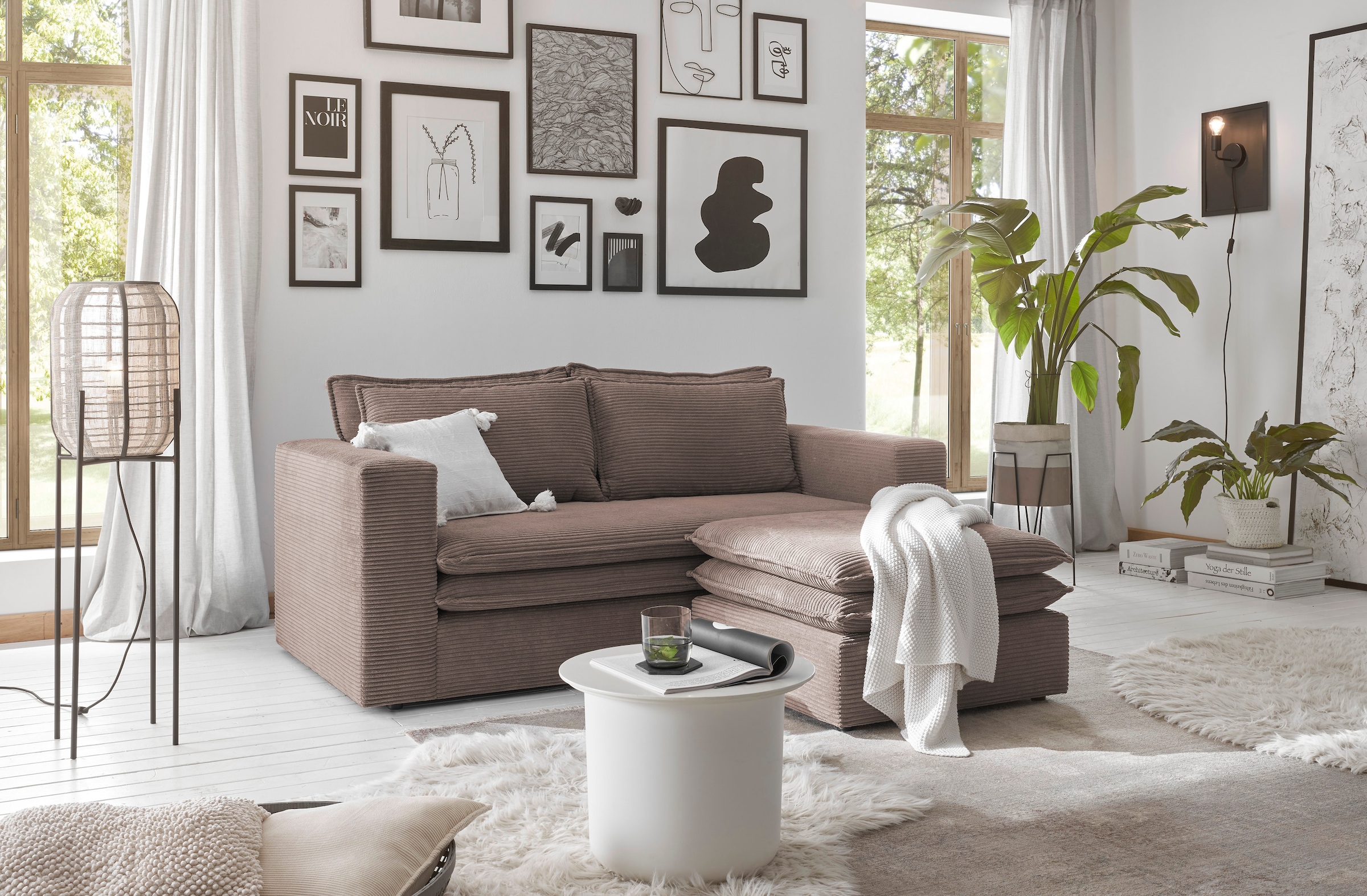 Places of Style Sitzgruppe »PIAGGE«, (2 tlg.), 2-Sitzer-Sofa und Hocker klein im Set