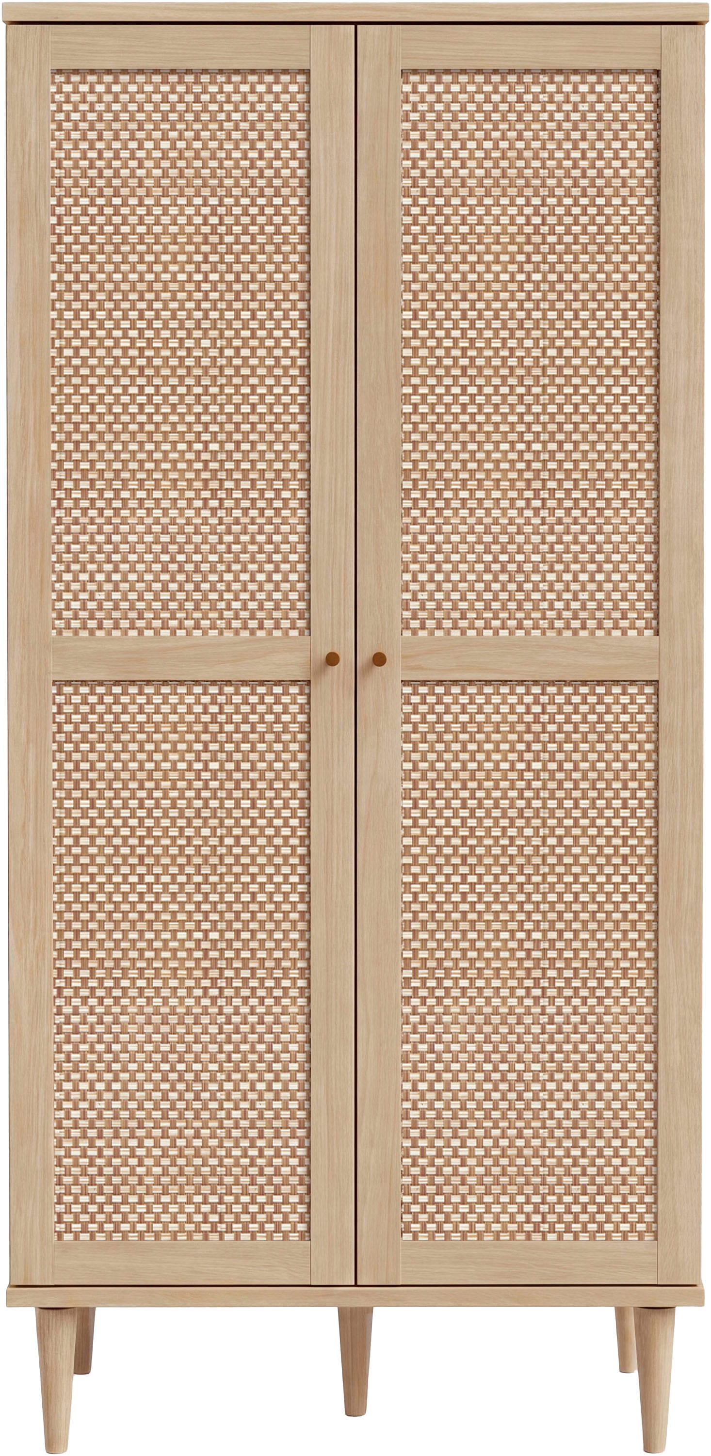 OTTO home Kleiderschrank »ELLIAN mit natürlicher Geflechtoptik und warmem Holzdekor« Holzfüße, Metallgriffe, Made in EU, viel Stauraum, FSC® zertifiziert