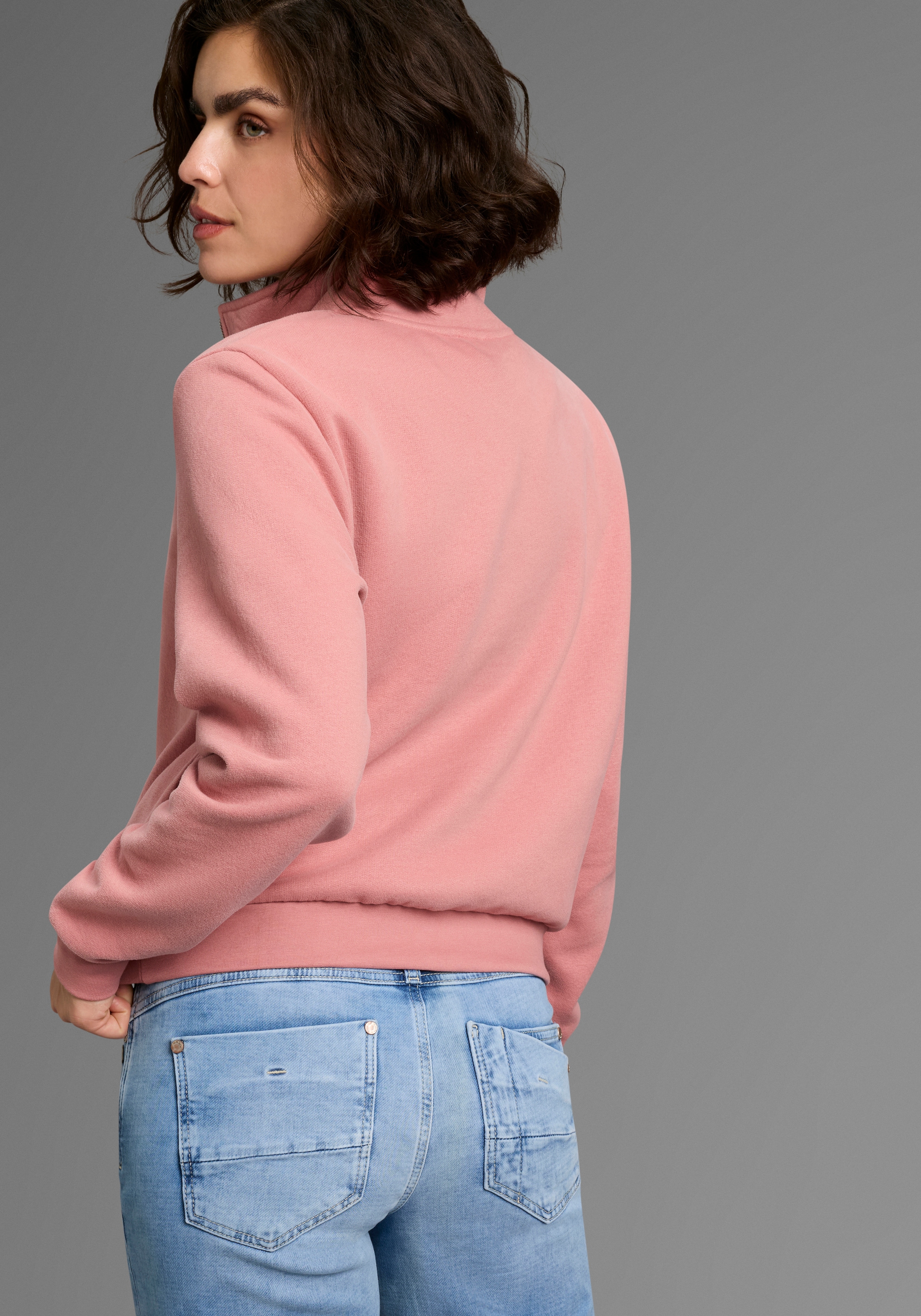 Laura Scott Sweater, Weiche Baumwollmischung mit Troyer‑Kragen und Reißverschluss­detail
