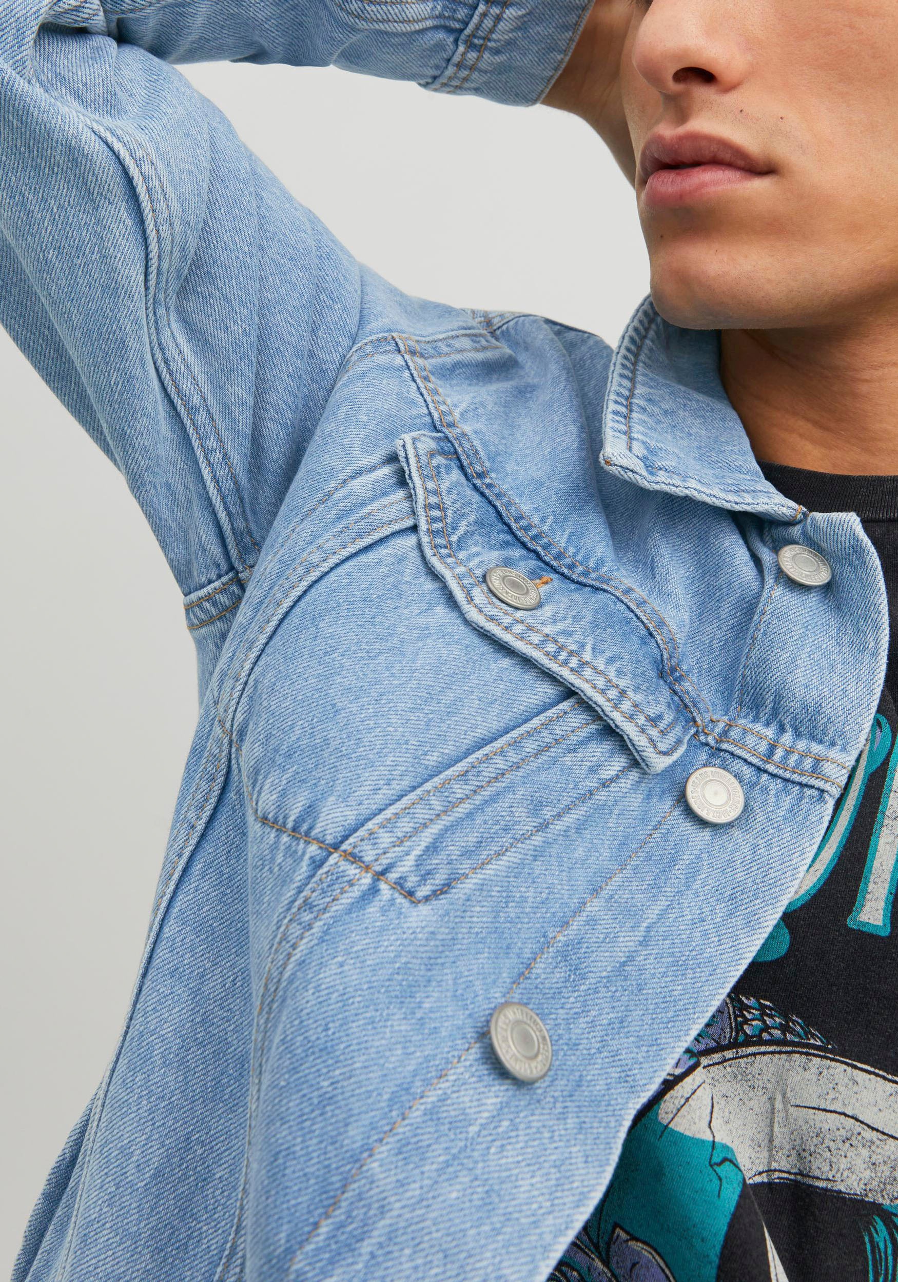 Thumbnail - Jack & Jones Jeansjacke "JJIJEAN Denimjacke, ideal für Frühling, mit Knopfleiste und Taschen" Abriebeffekte, modisch, re...