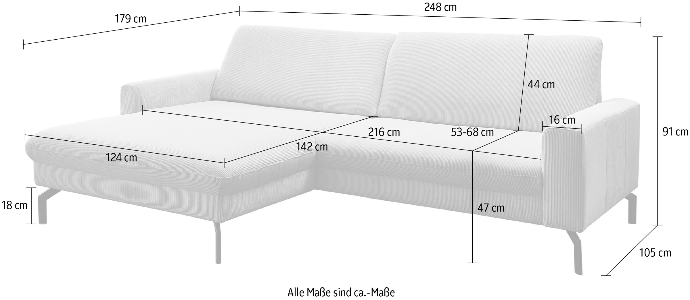 Die PlanBar Ecksofa »ZE-EM20028 L-Form, Breite 248 cm« wahlweise mit Kopfstützen und Sitztiefenverstellung