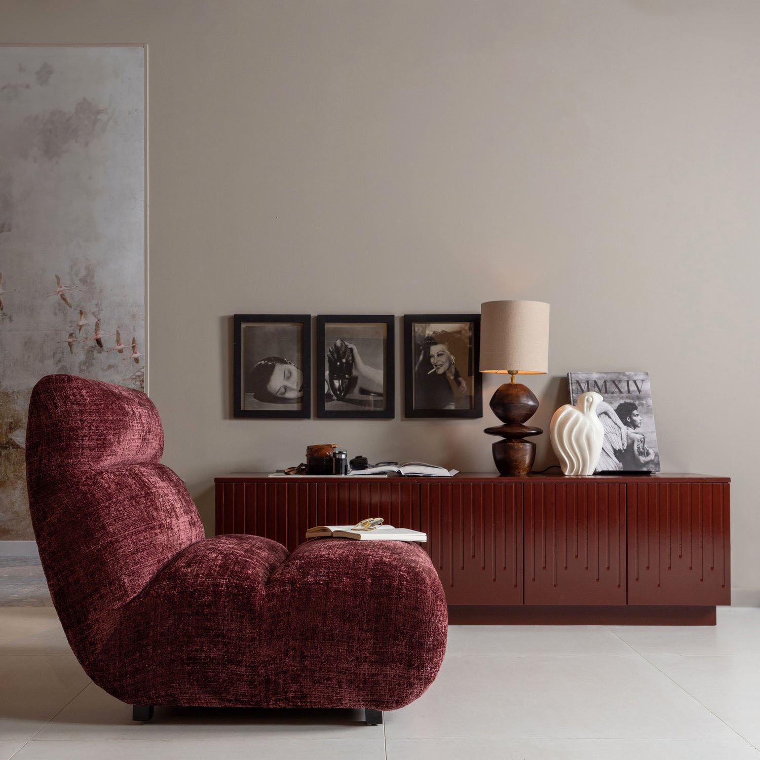 WOOOD Sessel »Observe«, frei im Raum stellbar, grob gewebter Chenille-Stoff, H 82 cm x B 75 cm