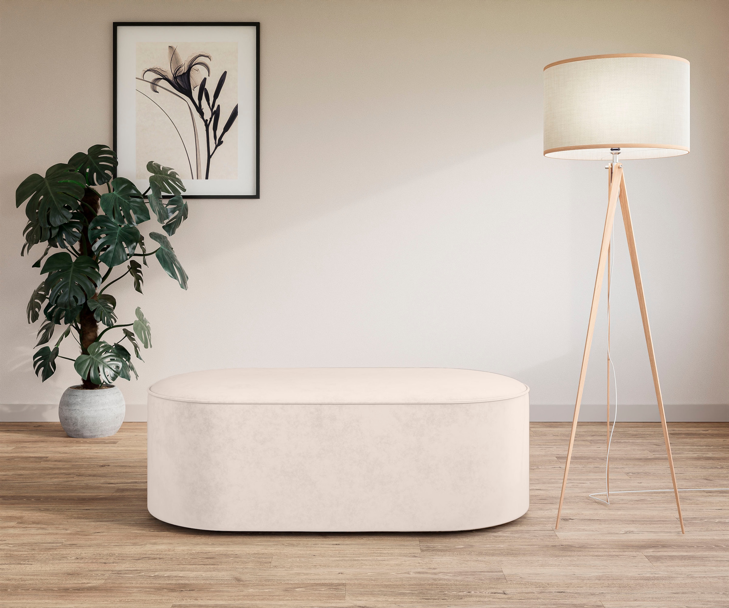 OTTO home Polsterhocker "EIVIND Sitzhocker, Maße: B/T/H: 142/70/48 cm" auch in Bouclé und Feincord, mit Wellenunterfederung