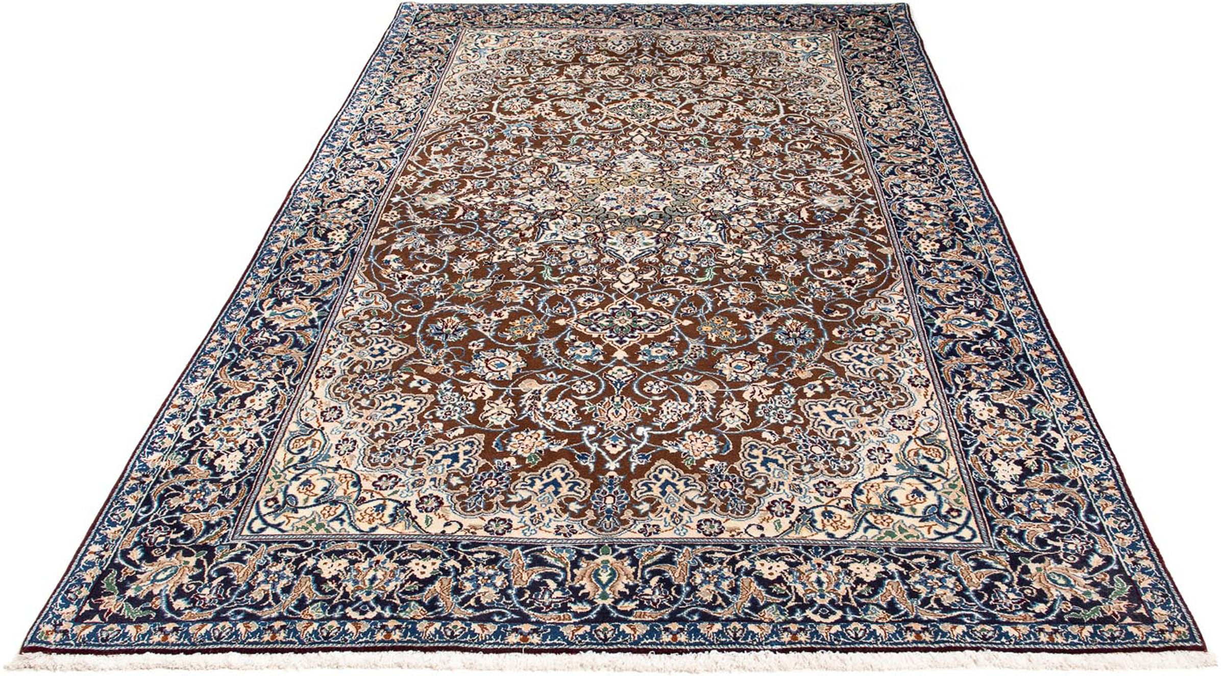 morgenland Orientteppich "Perser - Nain - Royal - 253 x 150 cm - dunkelblau", rechteckig, 10 mm Höhe, Wohnzimmer, Handge