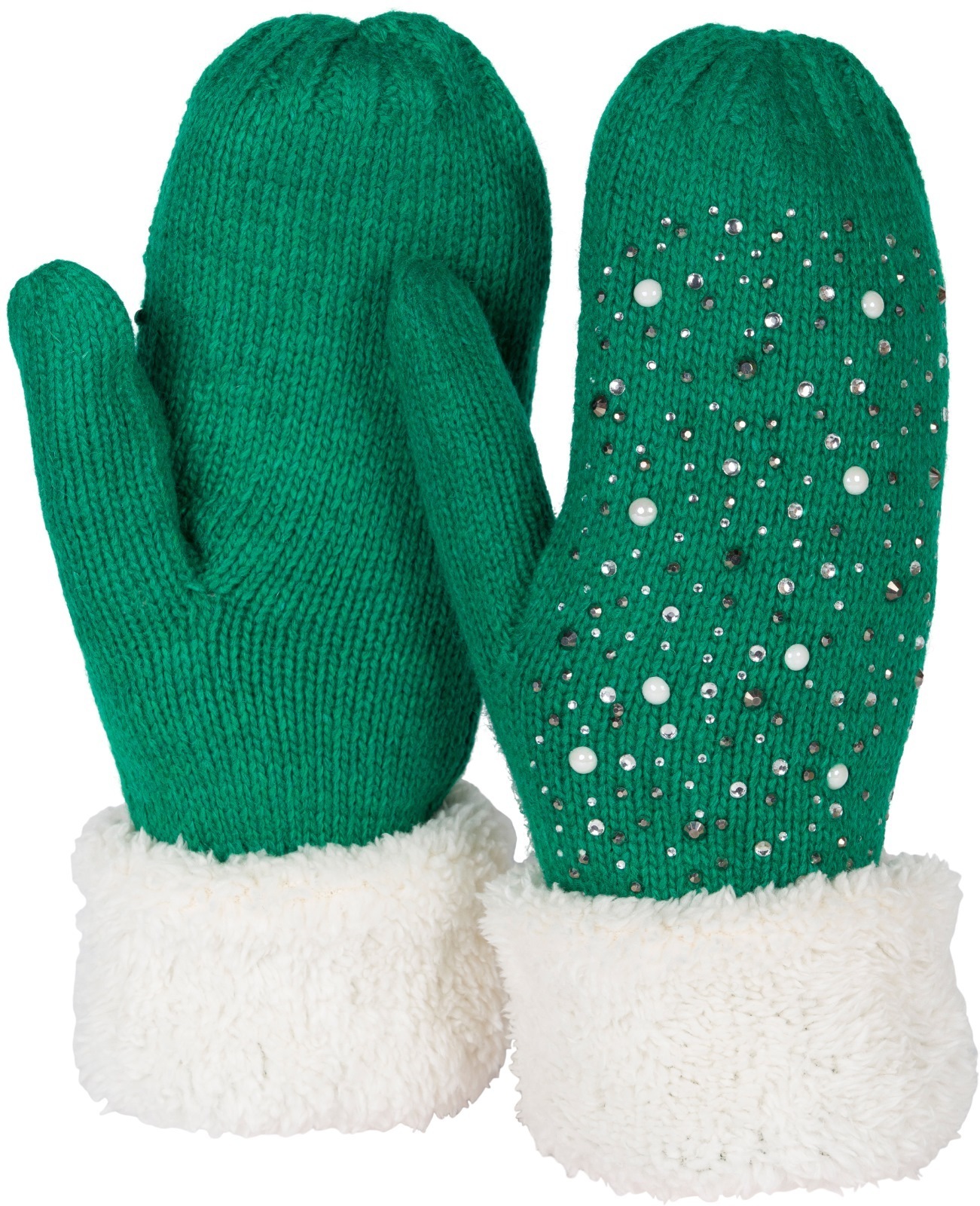 styleBREAKER Fäustlinge "Strickhandschuhe Fäustlinge mit Strass und Perlen" 2 Stk.