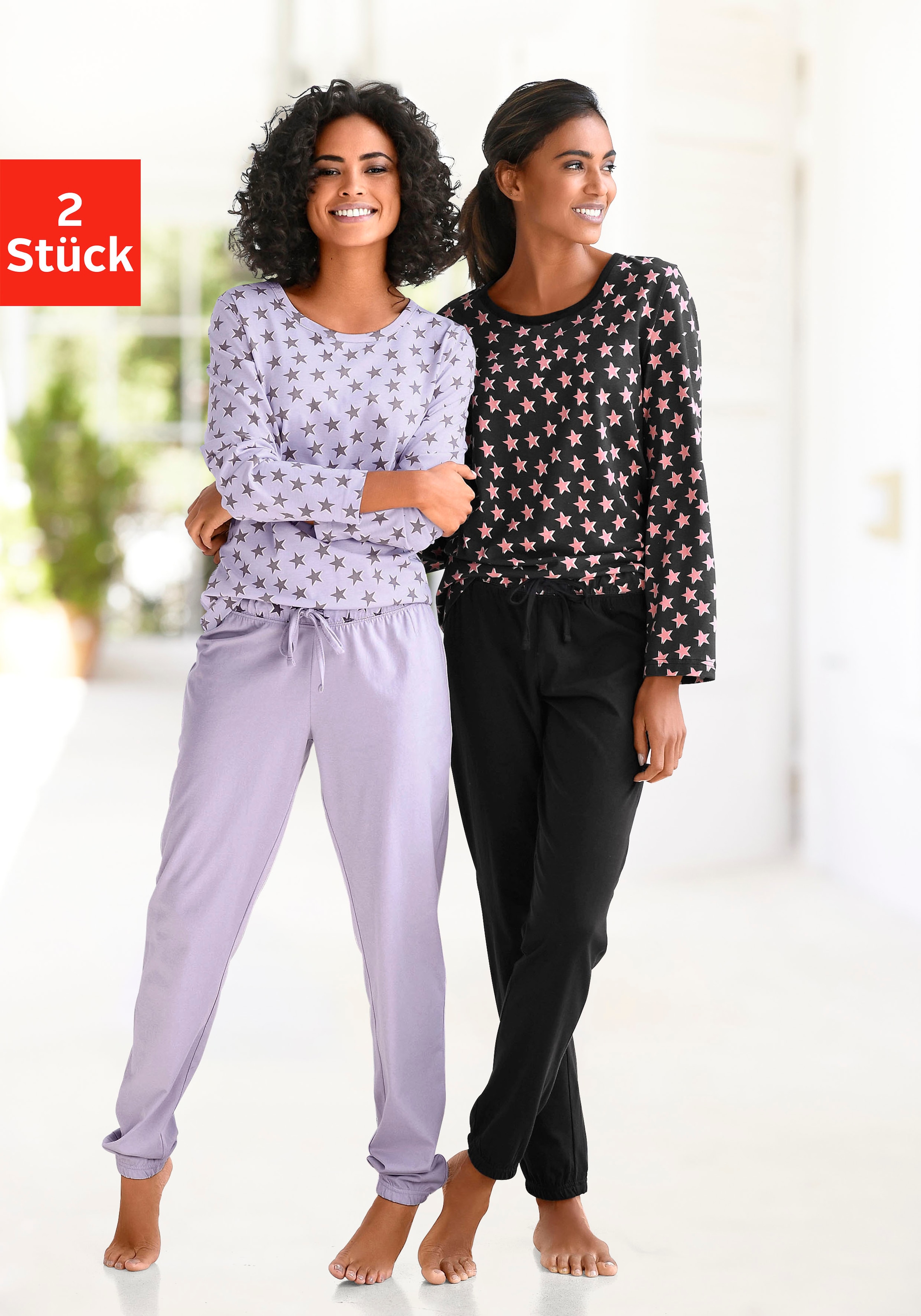 Vivance Dreams Pyjama 2er Pack, 4 mit Sternenmuster günstig online kaufen