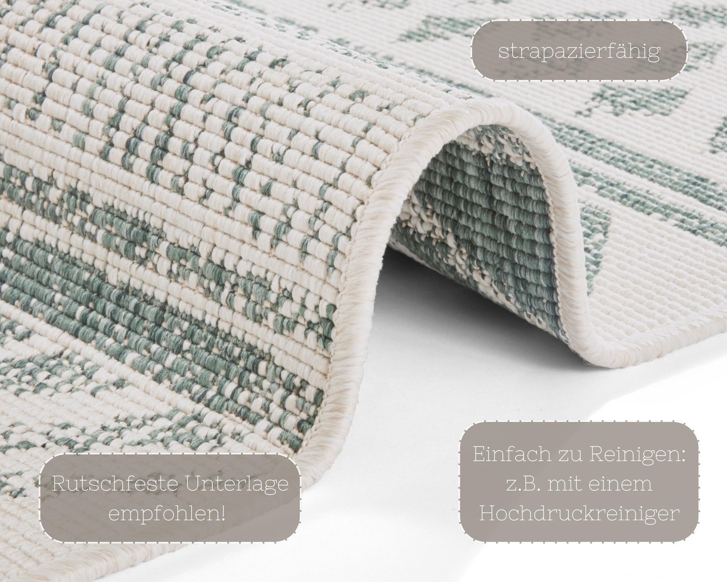 NORTHRUGS Teppich »BIRI Wendeteppich«, rechteckig, 5 mm Höhe, In-& Outdoor, Wetterfest, Balkon, Läufer, Wohnzimmer, Wasserfest, Boho