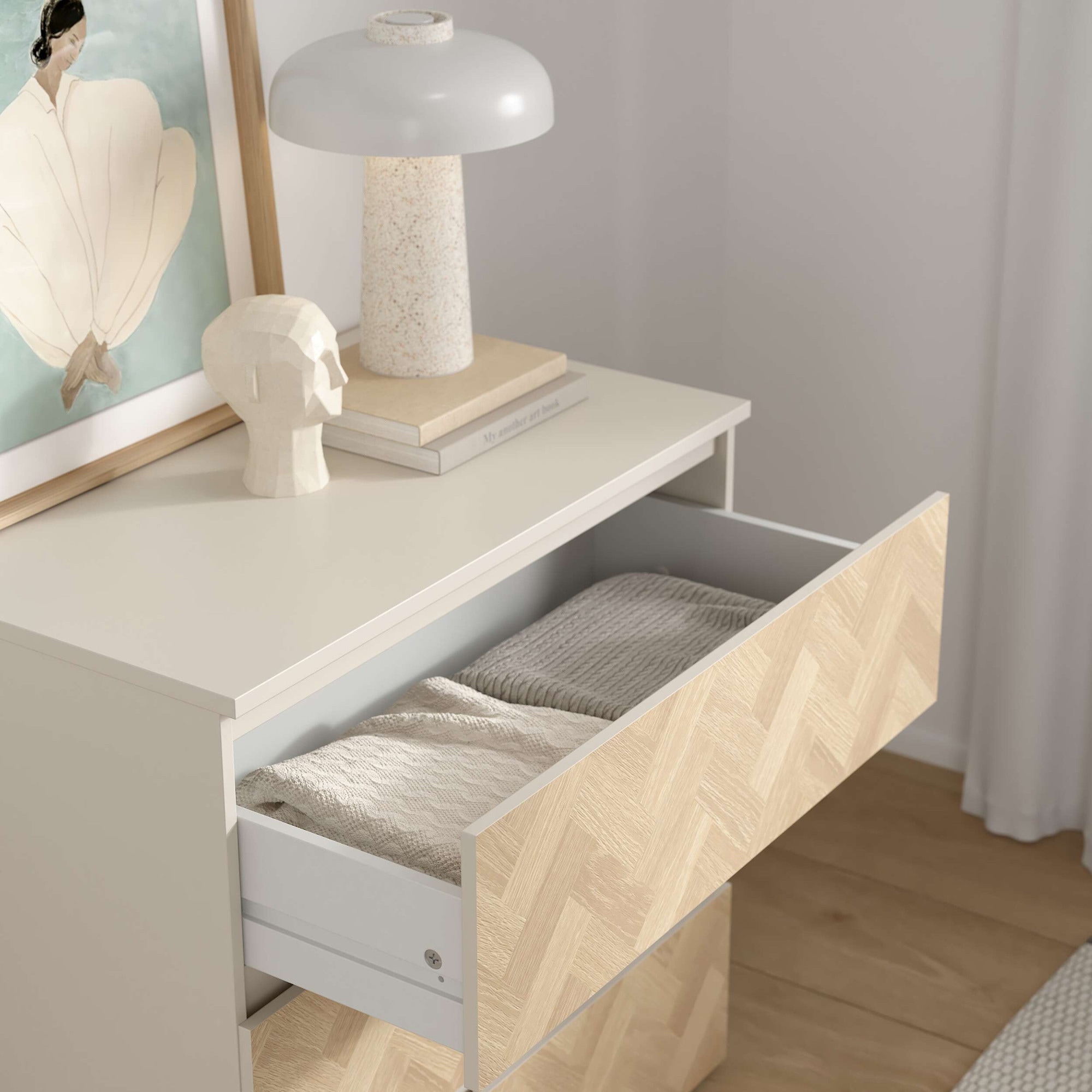 Home affaire Kommode »Maise in Holzoptik mit elegantem Fischgrätmuster« Fischgrätdekorfronten für einen modernen Wohnstil