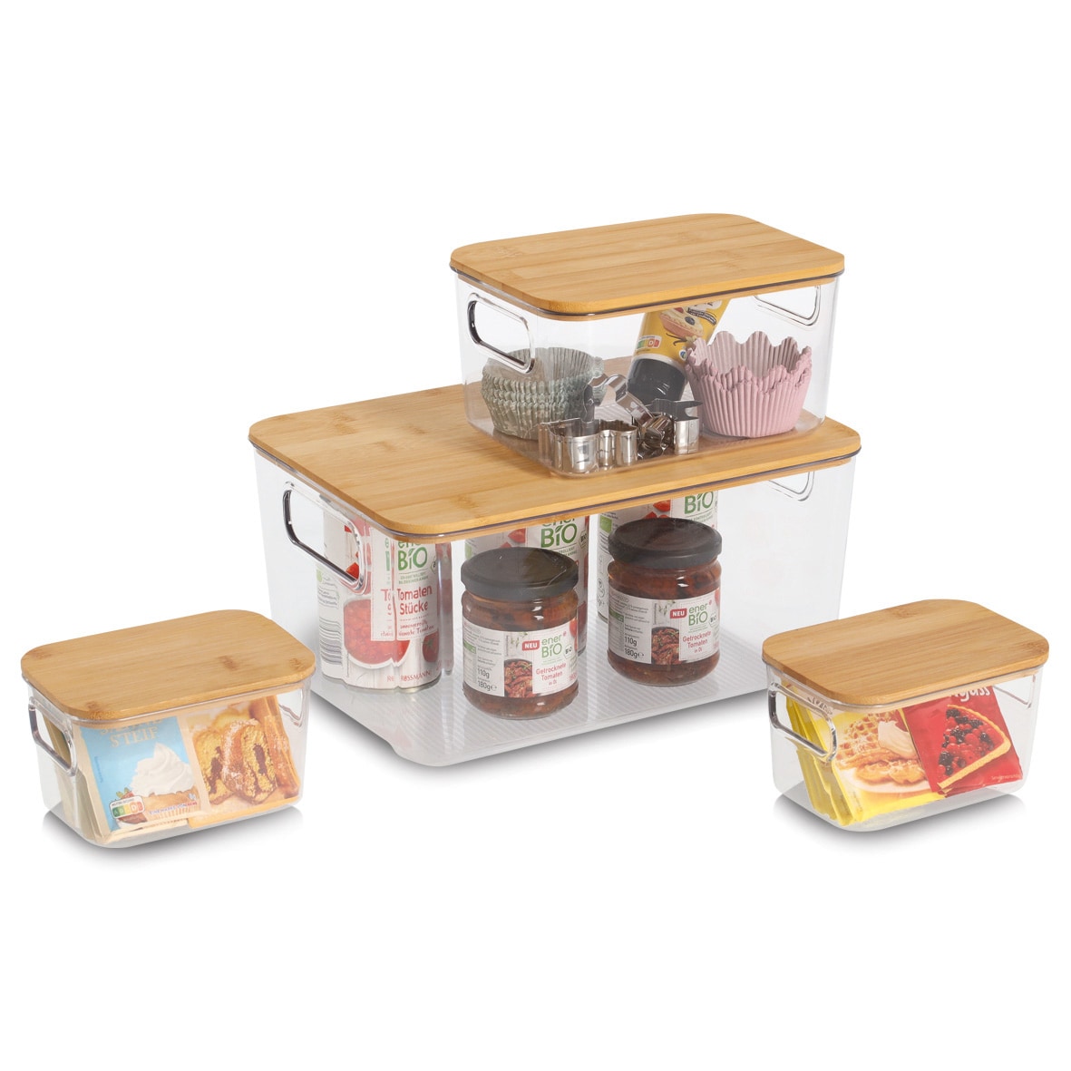 Zeller Present Aufbewahrungsbox »Aufbewahrungsboxen-Set, 4-tlg.« Kunststoff/Bambus, ca. 2x 14,5x10x9; 20x14x10,5; 31x22x15 cm