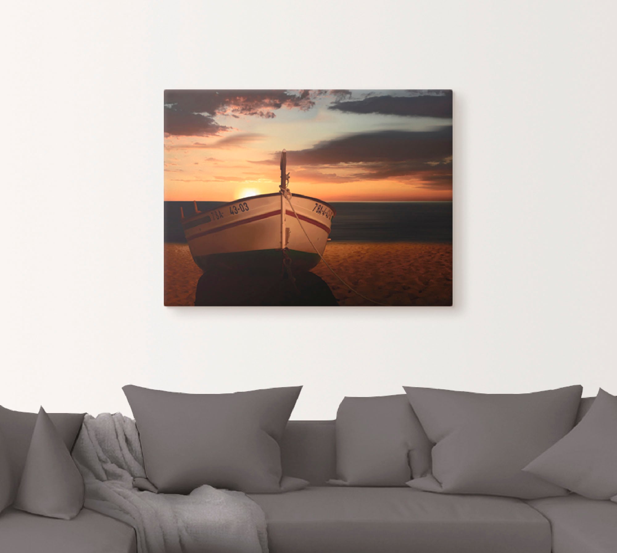 Artland Wandbild "Das Boot im Sonnenuntergang", Küste, (1 St.), als Leinwan günstig online kaufen