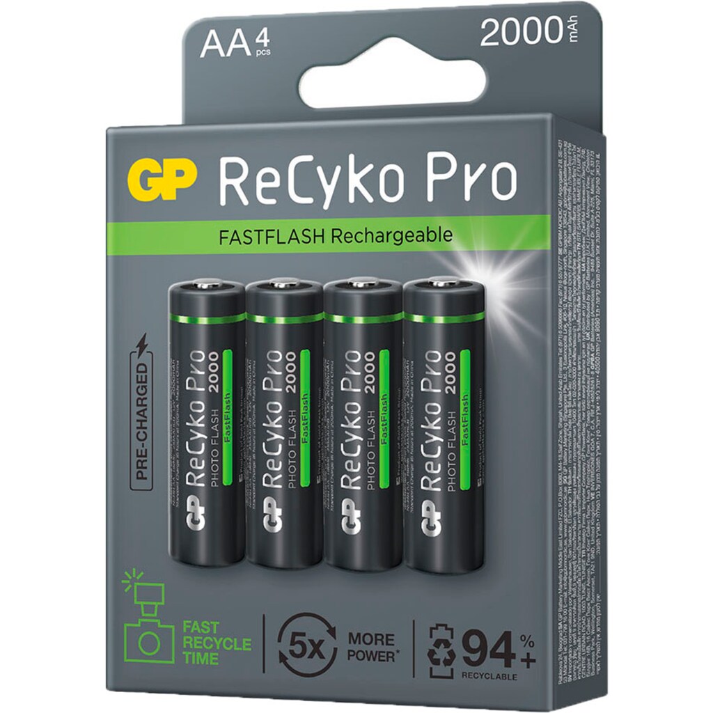 GP Batteries Batterie »4er Pack AA NiMH 2000 mAh ReCyko Pro Photoflash 1,2V«, 1,2 V, (Set, 4 St.)