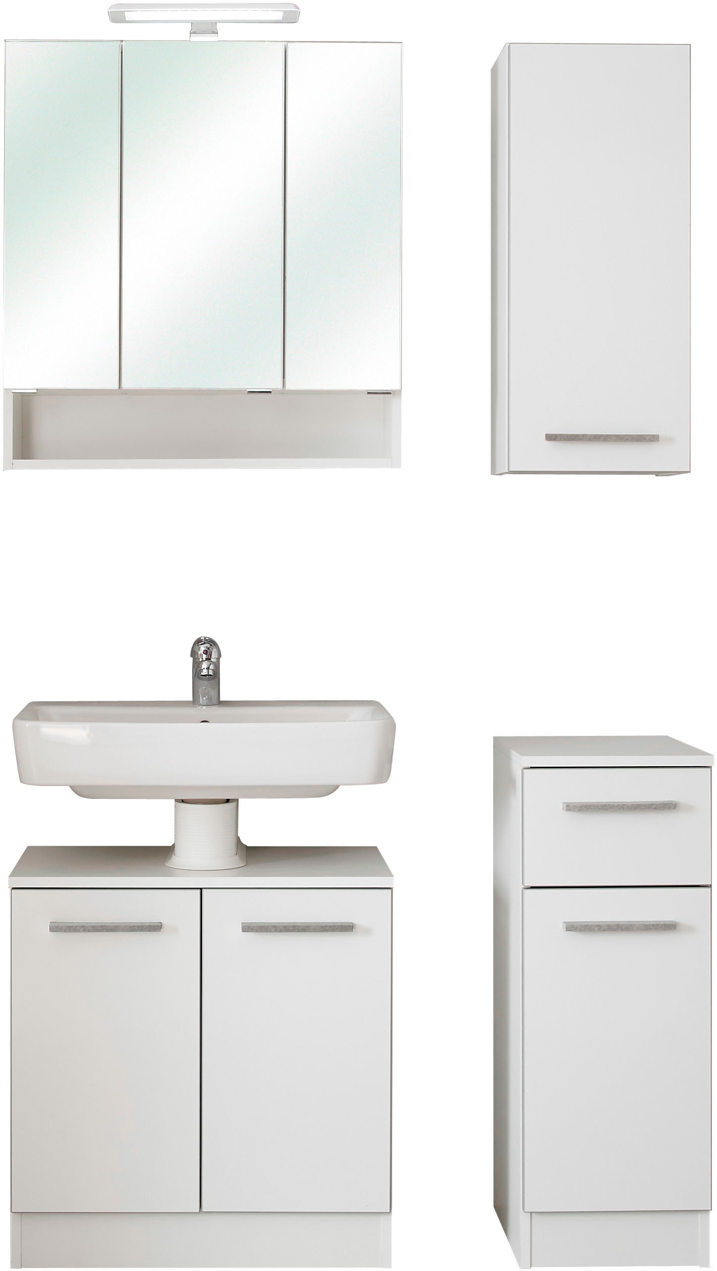 Saphir 1100000002199 "Quickset 953 4-teilig, Waschbeckenunterschrank und LED-Spiegelschrank" Set, 4 Stk. tlg.