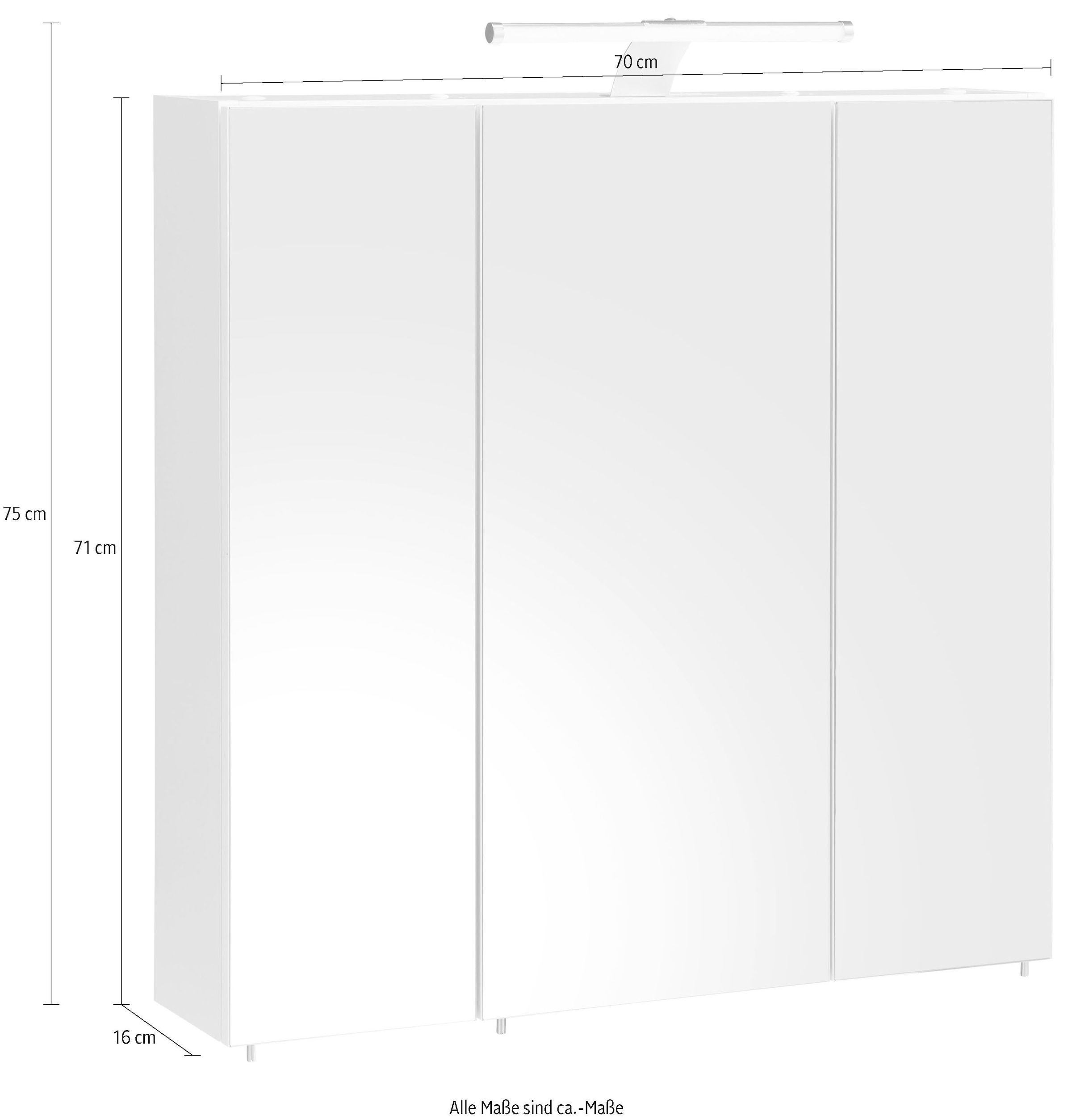 Schildmeyer Spiegelschrank »Roma«, Breite 70 cm, 3-türig, LED-Beleuchtung, Schalter-/Steckdosenbox