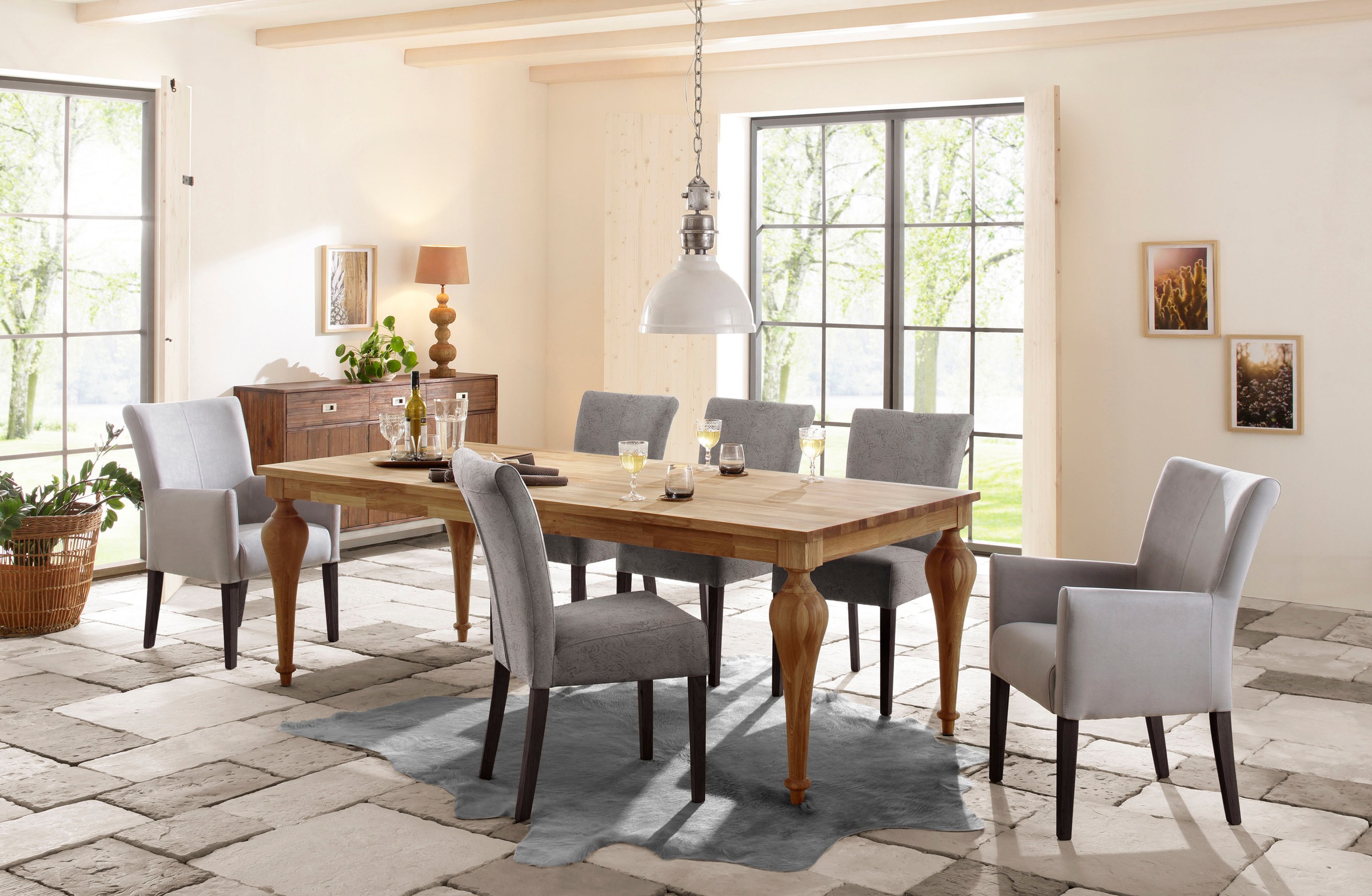 Home affaire Esszimmerstuhl »Queen«, (Set), 2 St., Luxus-Microfaser mit Druck, Beine aus massiver Buche, wengefarben lackiert, Polsterstuhl