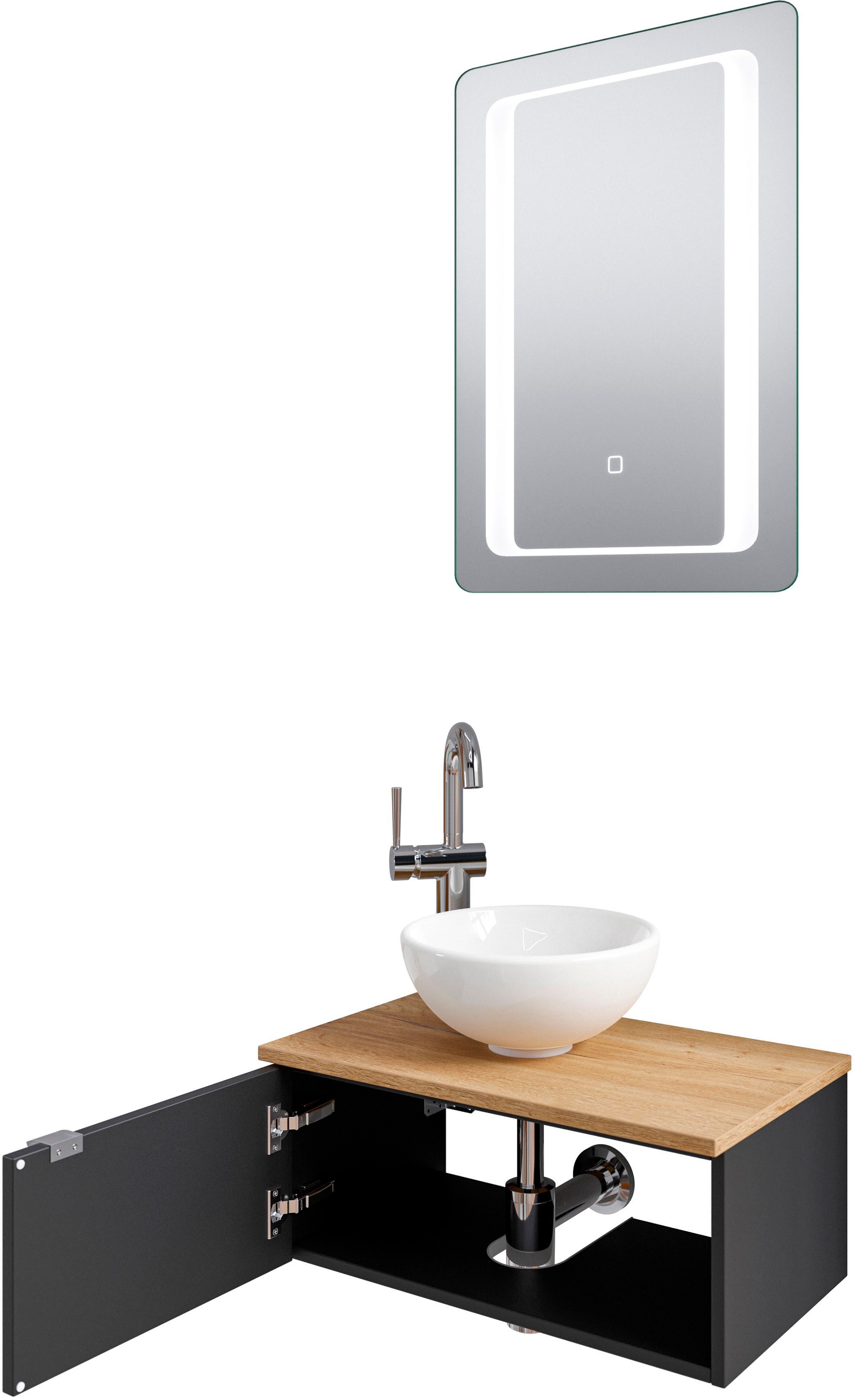 Saphir Badmöbel-Set »Serie 6915«, (4 St.), Gäste-Bad, 61 cm breit, mit LED-Spiegel, offenem Fach und 1 Tür