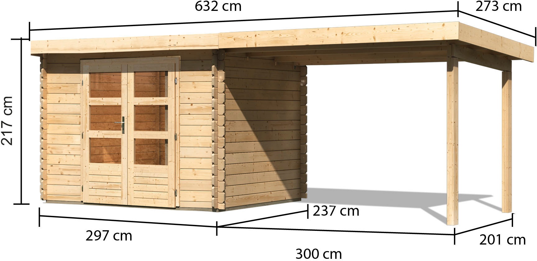 Karibu Gartenhaus »Schloßsee 3«, terragrau oder natur, mit Anbaudach